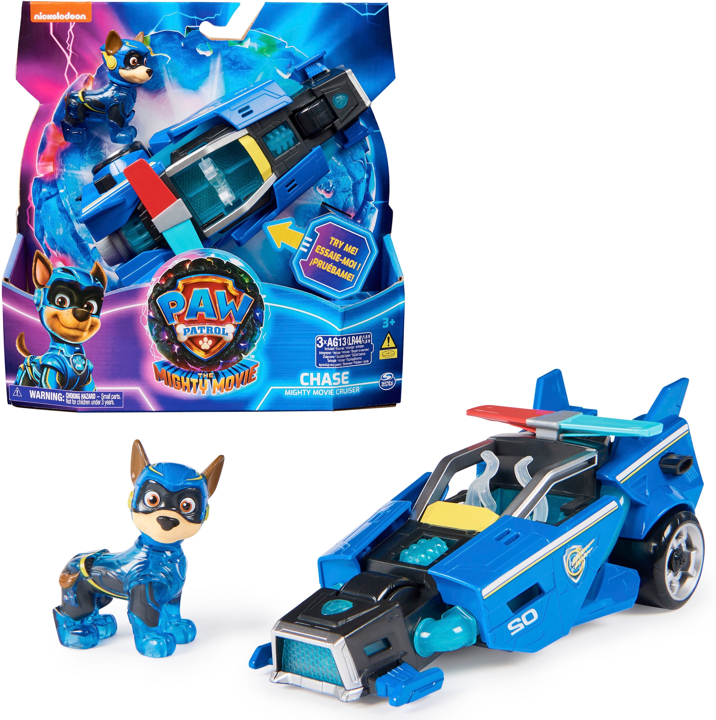 Spin Master Spielzeug-Auto »Paw Patrol - Movie II - Basic Themed Vehicles Chase«, Polizeiauto mit Welpenfigur, Licht- und Soundeffekt