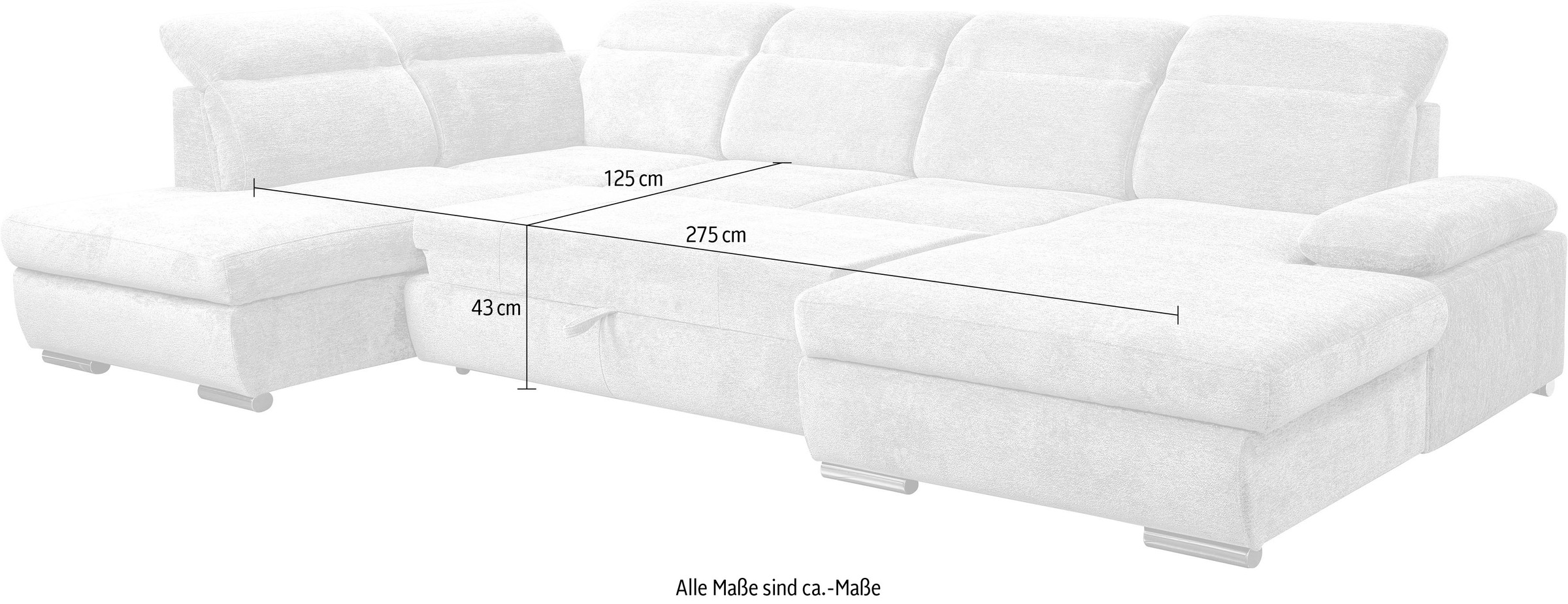 WERK2 Wohnlandschaft »Cordoba inkl. Bett, Bettkasten und Kopfteilfunktion, Breite 359cm«