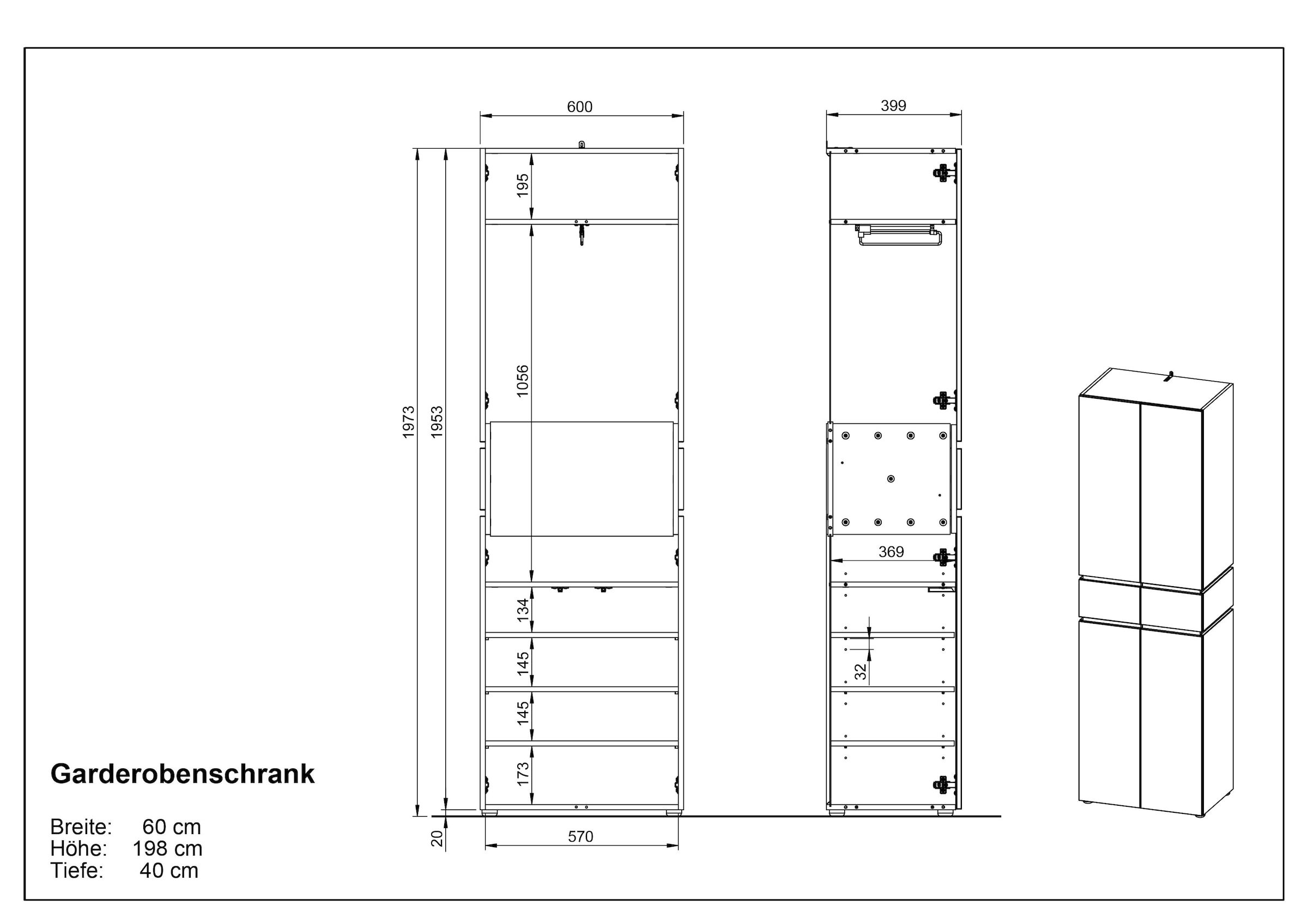 GERMANIA Garderobenschrank »Arluno« 1 Stk. tlg. Mit Push-to-open Technik