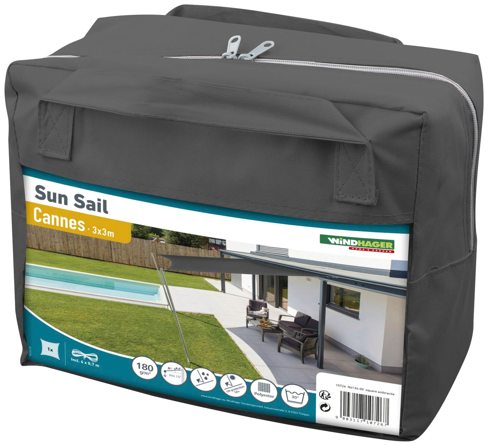 Windhager Sonnensegel »Cannes Quadrat« 3x3m, anthrazit