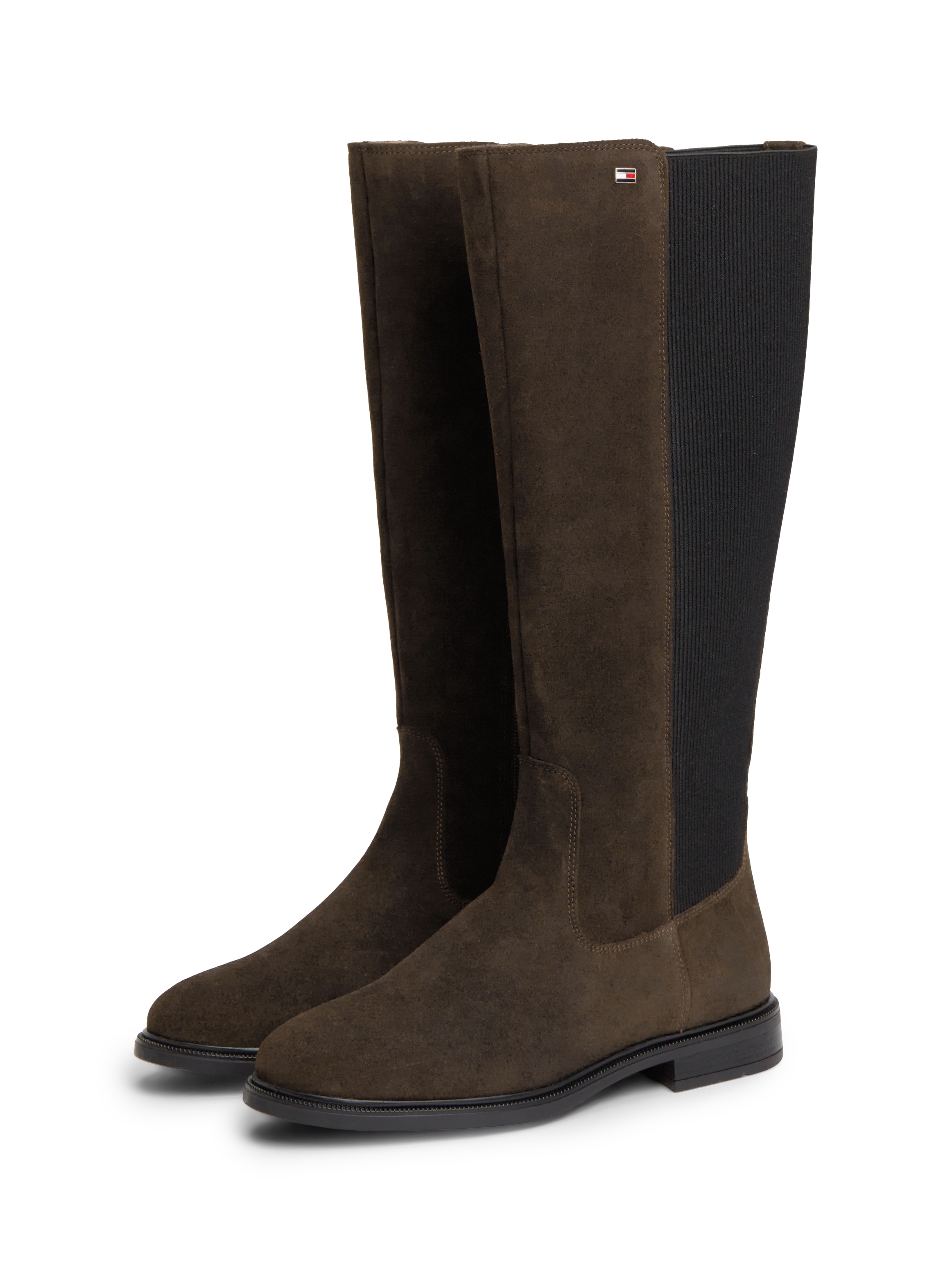 Tommy Hilfiger Stiefel »ENAMEL FLAG SUEDE HIGH CHELSEA«  Blockabsatz, Langschaftstiefel mit Label-Flag