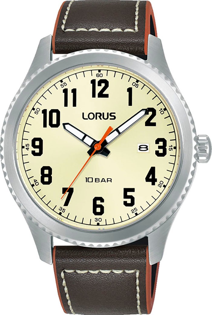 LORUS Quarzuhr Armbanduhr, Herrenuhr, Lederarmband, analog, Tag