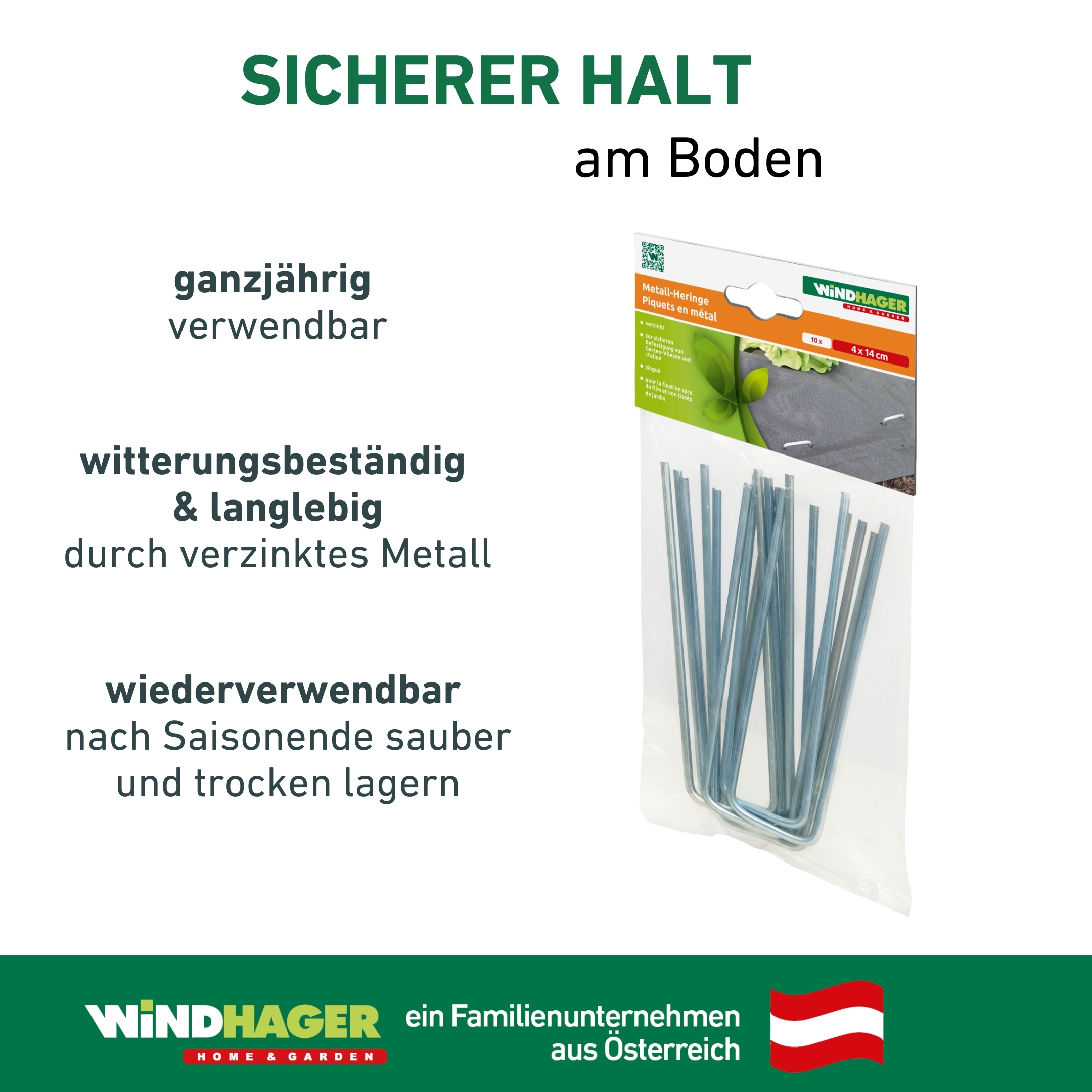 Windhager Gartenvlies »Befestigungshering aus Metall, wiederverwendbar, 10 Stk.« Packung, 10 Stk. tlg. Bodenanker für Folien, Vlies, erhältlich in 4 x 14 cm oder 15 x 25 cm