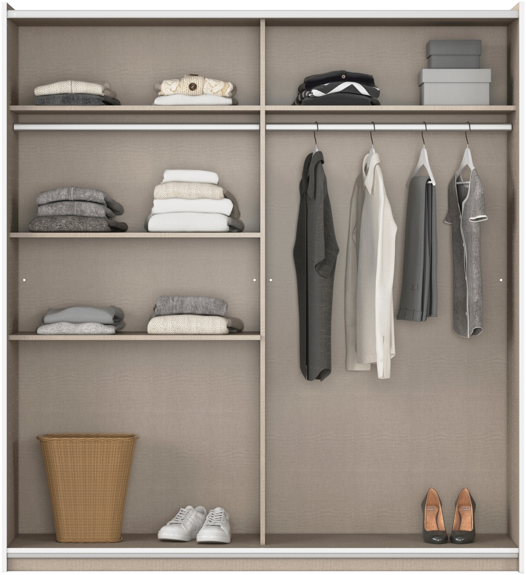 rauch Schwebetürenschrank »Kleiderschrank Schrank Garderobe SATURN mit 3 Ausstattungsvarianten«, 3 verschiedene Ausstattungsvarianten Griffe aus Metall MADE IN GERMANY