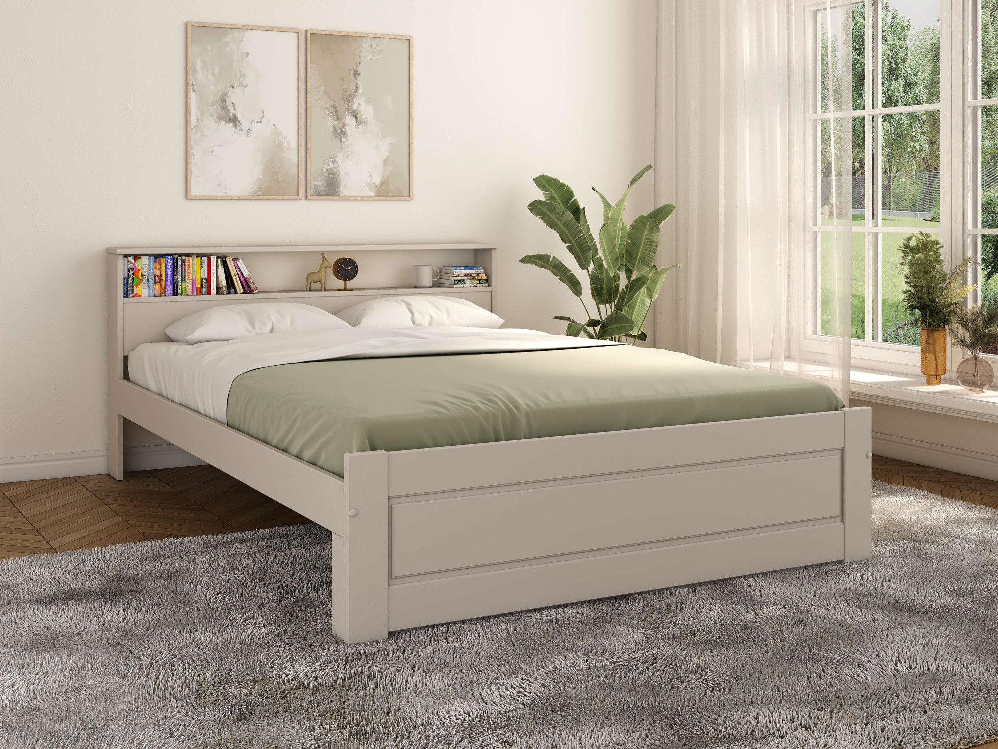 OTTO home Massivholzbett »FLAVION,  Jugendbett, FSC® zertifizierte massive Kiefer« Breite: 90, 140, 180,  Qualitätsprodukt, Regal, Kassettenoptik, Schublade optional