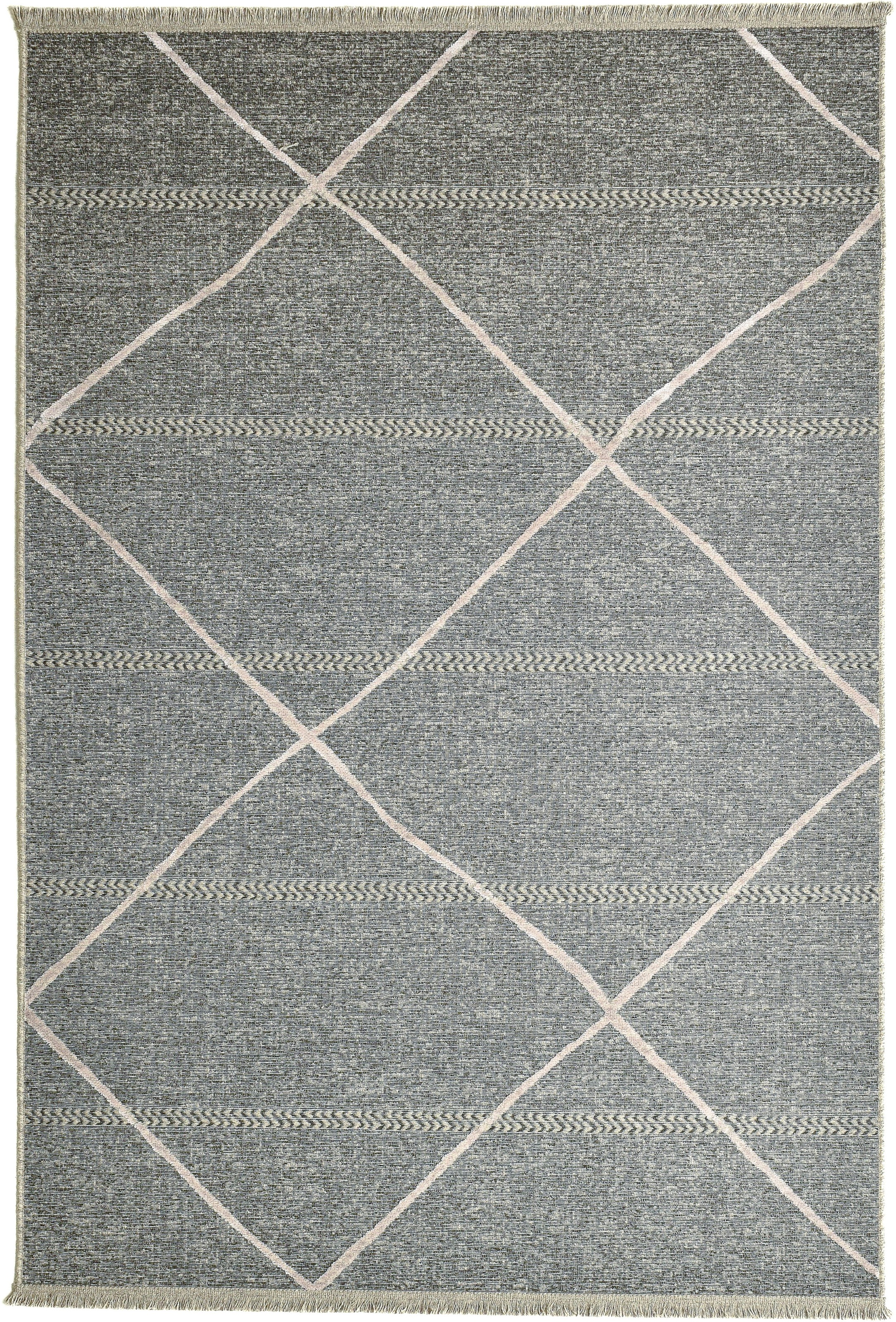 Sansibar Teppich »Braderup«, rechteckig, 2 mm Höhe, Flachgewebe, modernes Scandi Design, Motiv Rauten, mit Fransen