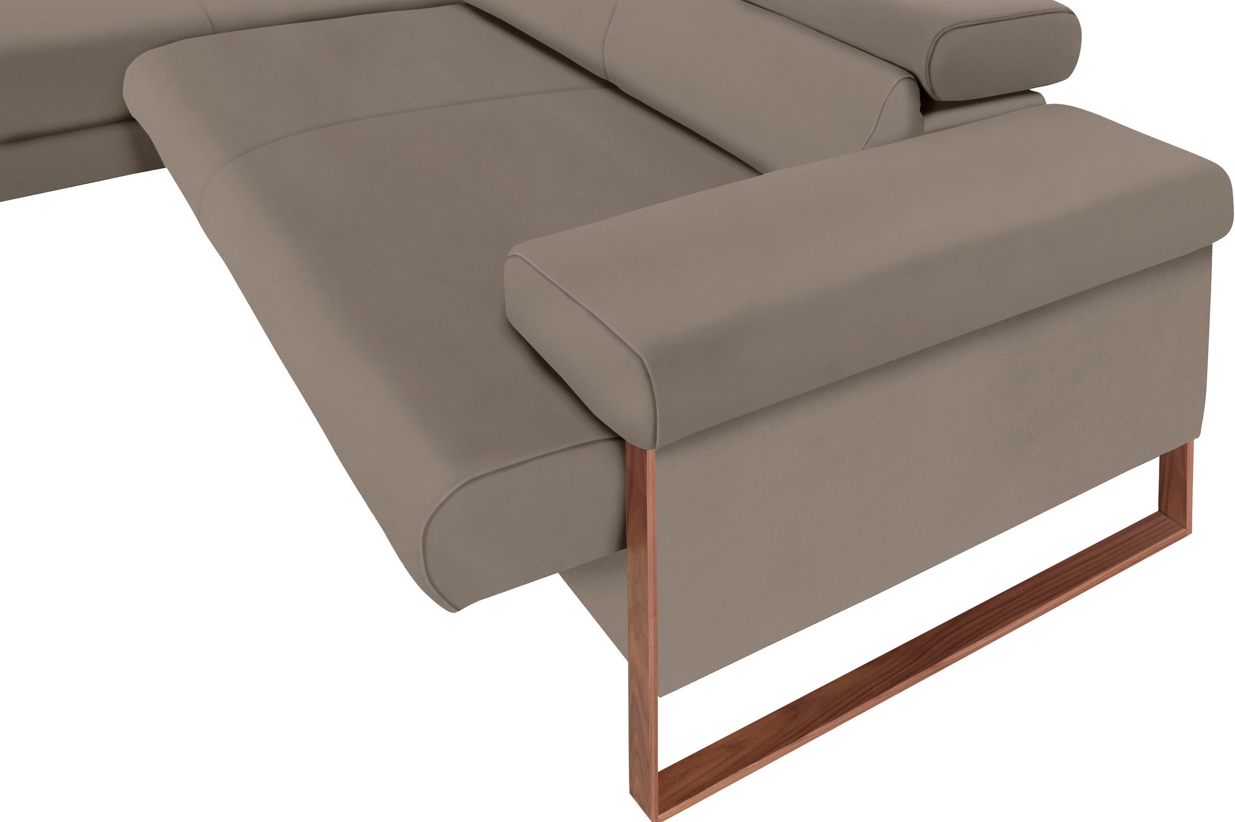 W.SCHILLIG Ecksofa »finn, Designsofa mit tollem Sitzkomfort, bequem, L-Form«, German Design Award 2016, Fußgestell Nussbaum natur, Breite 281 cm
