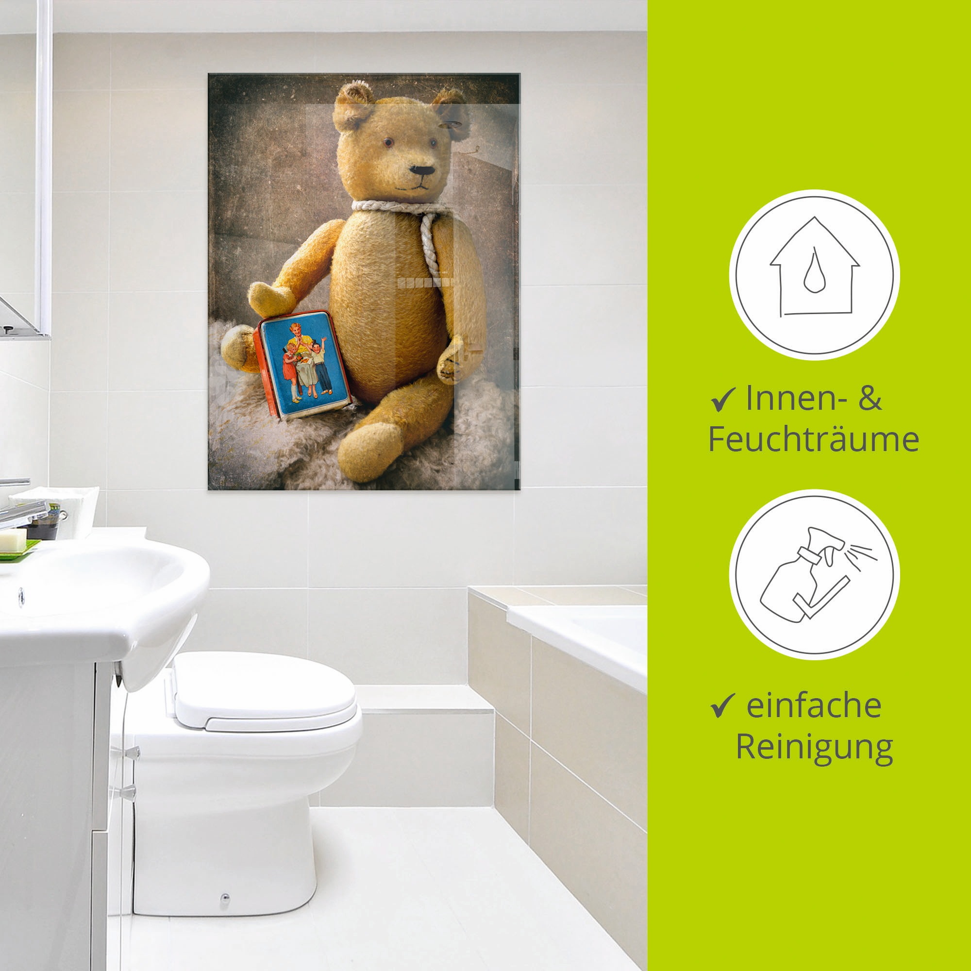 Artland Glasbild »Teddybär mit Sparbüchse«, Spielzeuge, (1 St.), in verschiedenen Größen
