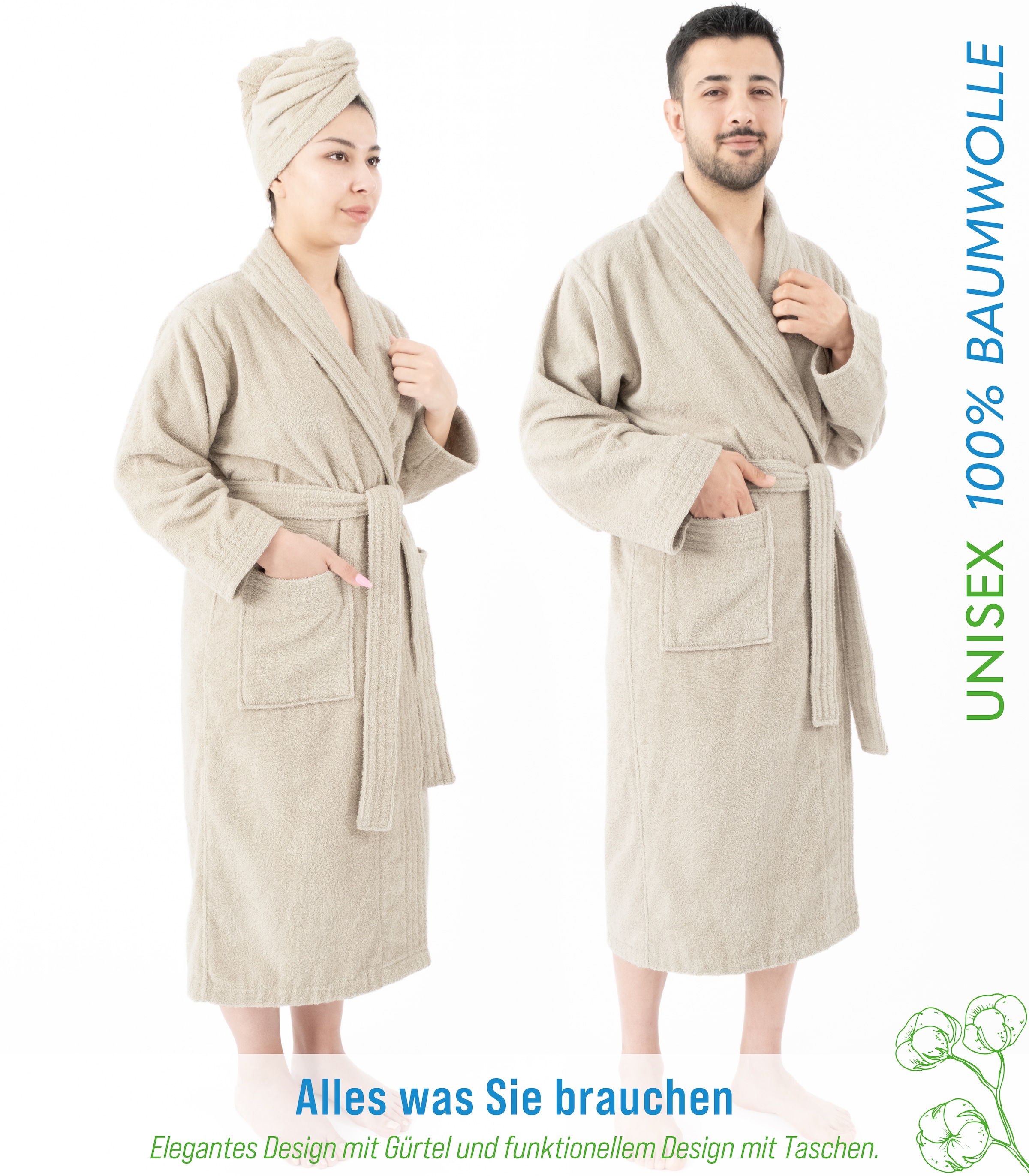 HAMMETEX Bademantel »Bademantel 100% Baumwolle Unisex, 400 GSM, Weich & Saugfähig«, (Packung), ideal für Sauna & Spa, Hotelbademantel, Morgenmantel
