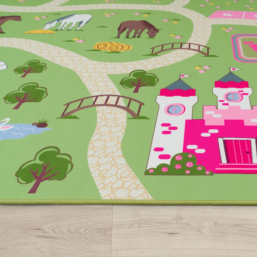 Paco Home Kinderteppich »Bino 560«, rechteckig, Kurzflor, Straßen-Spiel-Teppich, Motiv Bauernhof, Kinderzimmer