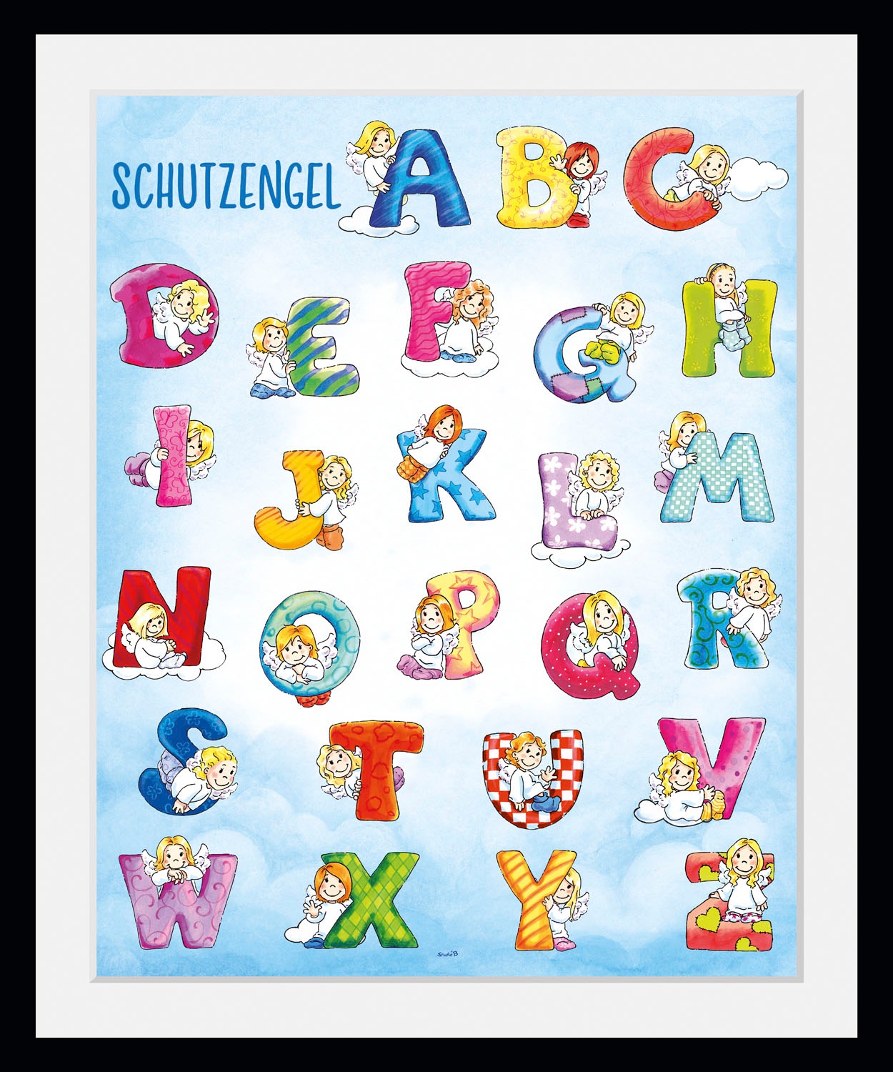 queence Bild »Schutzengel ABC«, Buchstaben-A-B-C-Götter-Engel, (1 St.), HD Premium Poster-Druck inkl. Holzrahmen