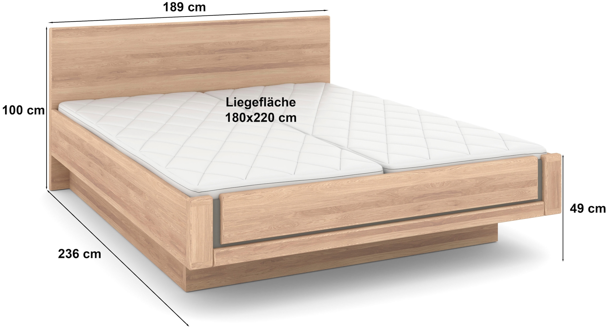 Musterring Holzbett »Sorrent, Bettgestell, Bettrahmen, teilmassiv Eiche«, (MADE IN GERMANY), Eiche teilmassiv, Liegehöhenverstellung, in schwebender Optik