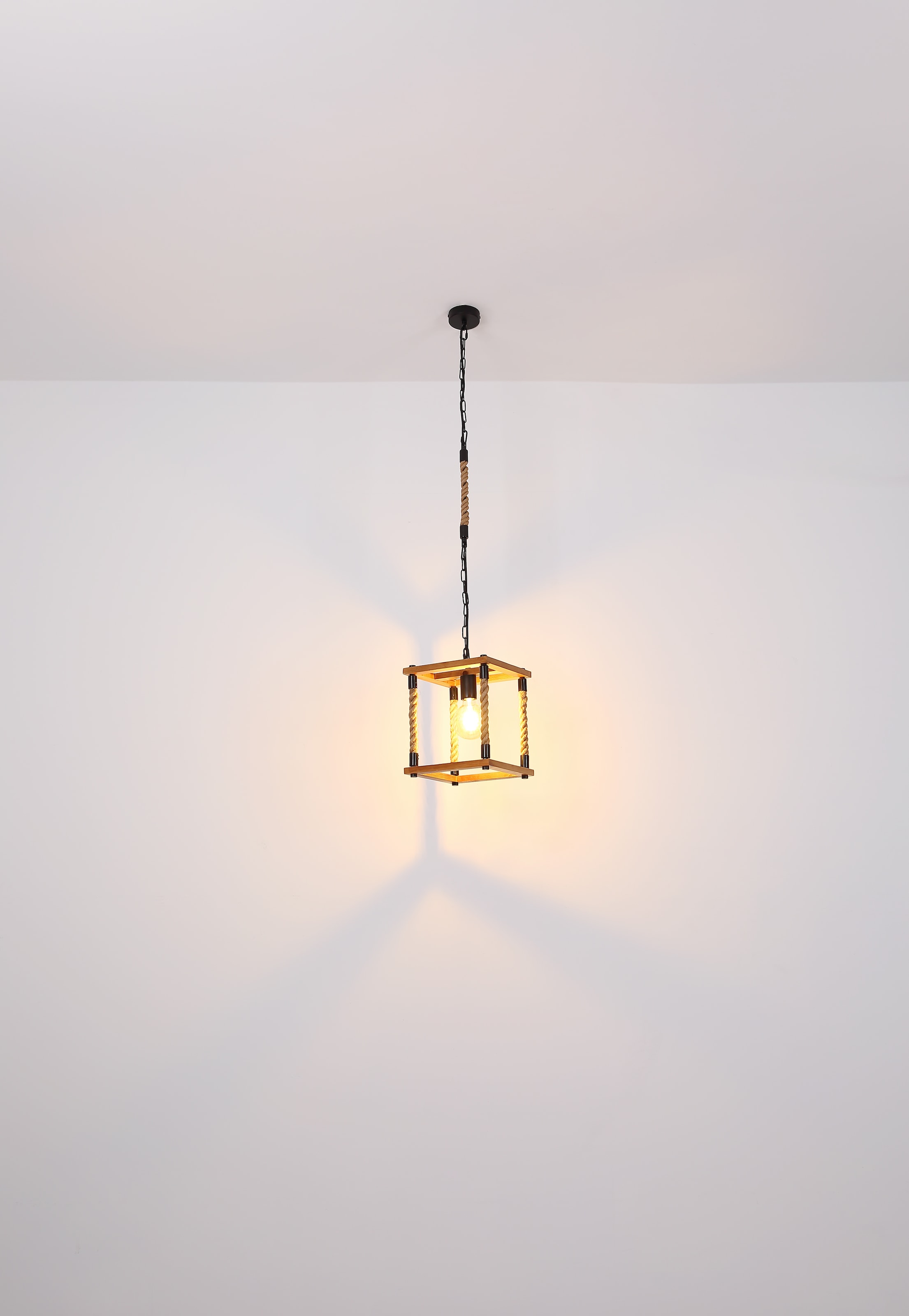 GLOBO LIGHTING Hängeleuchte »VERNON« E27 1 Stk. Schwarze Hängeleuchte mit Holz naturfarben, Hanf braun, E27