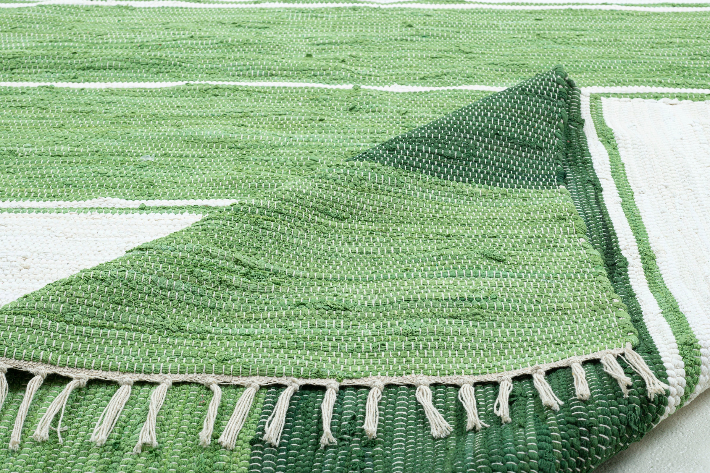 THEKO Teppich »Stripe Cotton, handgewebt«, rechteckig, 5 mm Höhe, Flachgewebe, gestreift, reine Baumwolle, mit Fransen, auch als Läufer