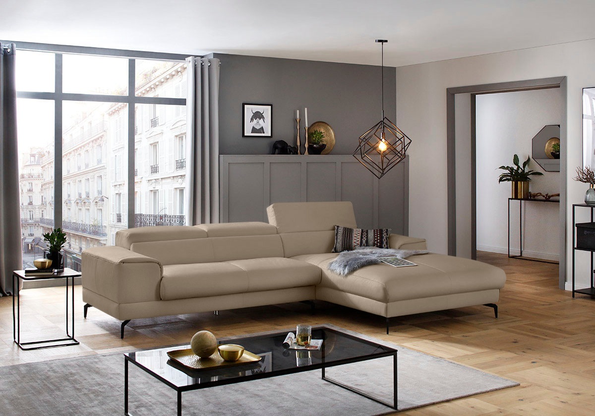 W.SCHILLIG Ecksofa »piedroo, Designsofa mit tollem Sitzkomfort, L-Form«, Kopfteilverstellung, wahlweise mit Sitztiefenverstellung, Breite 303cm