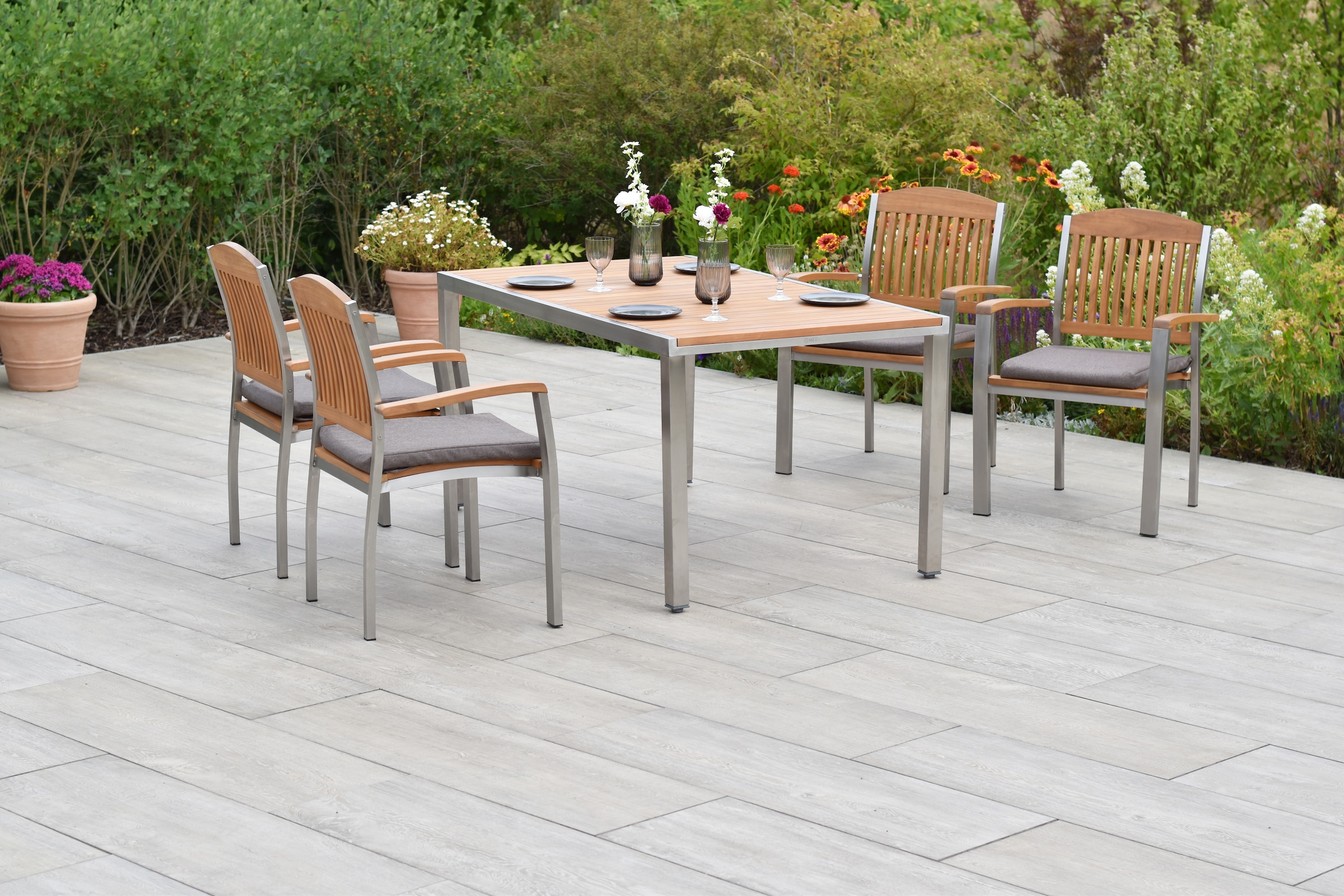 MERXX Garten-Essgruppe »»Keros«« Set, Inkl. Sitzkissen, Edelstahlgestell, 9 günstig online kaufen