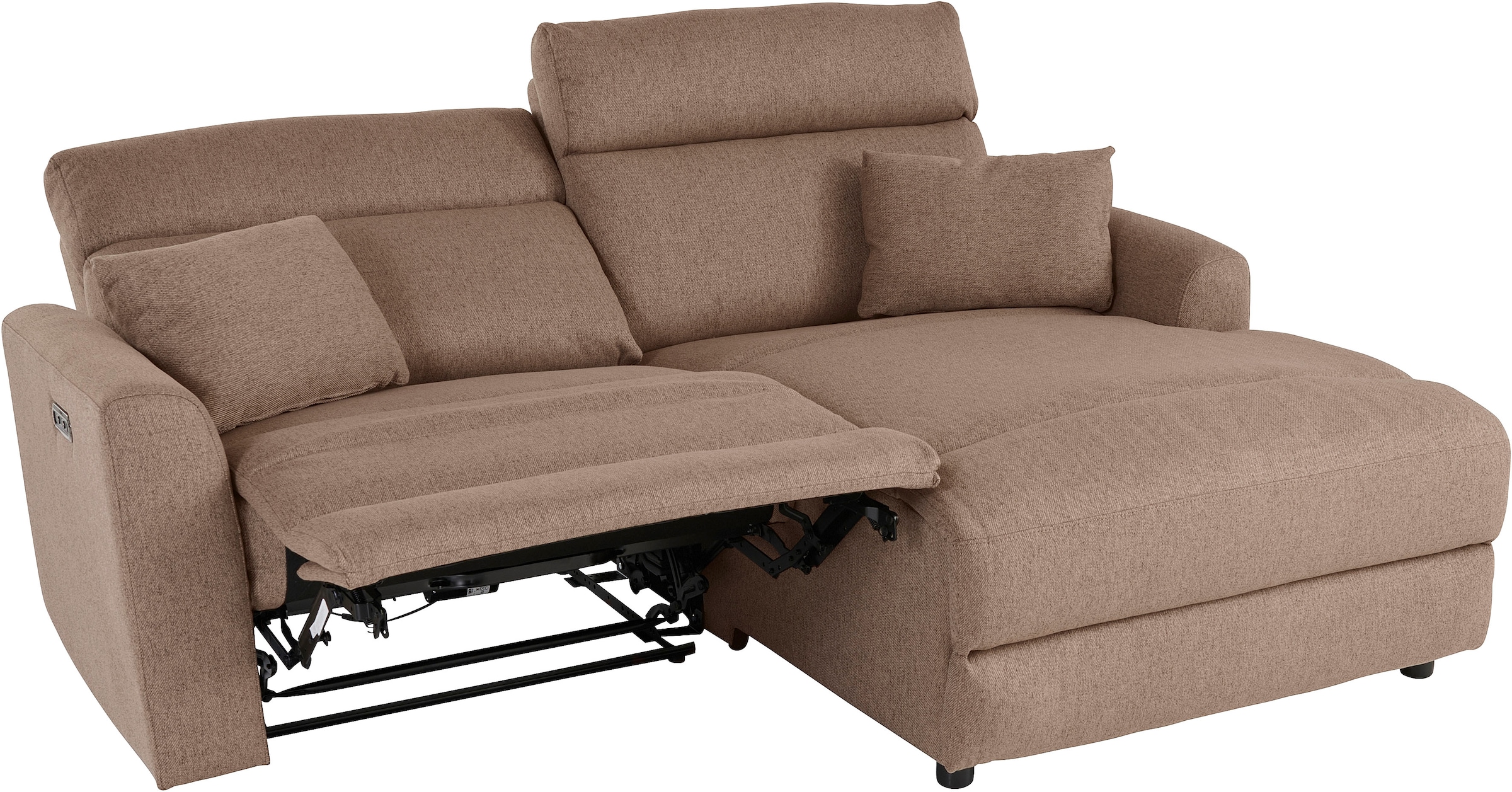 INOSIGN Ecksofa »JENNA, L-Form, 209cm, manuelle u. elektrische Funktion, mit USB A/C,«, Liegefunktion 105°-150°, Federkern, Struktur fein