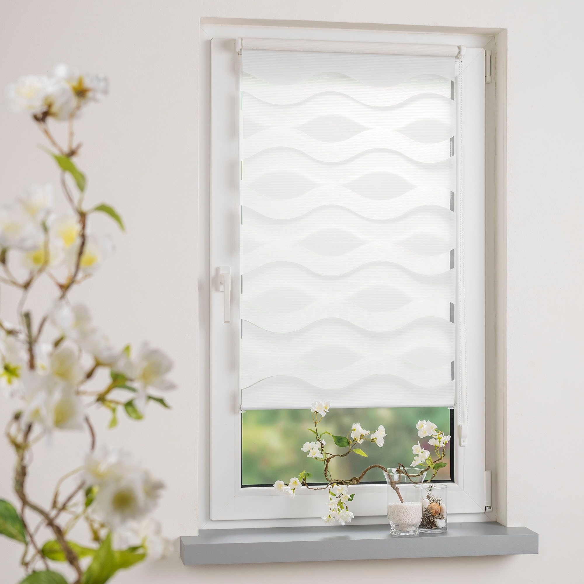 Liedeco Doppelrollo »Wave«, Lichtschutz, ohne Bohren, freihängend, Klemmfix-DUO-Rollo, Doppelrollo "Wave"