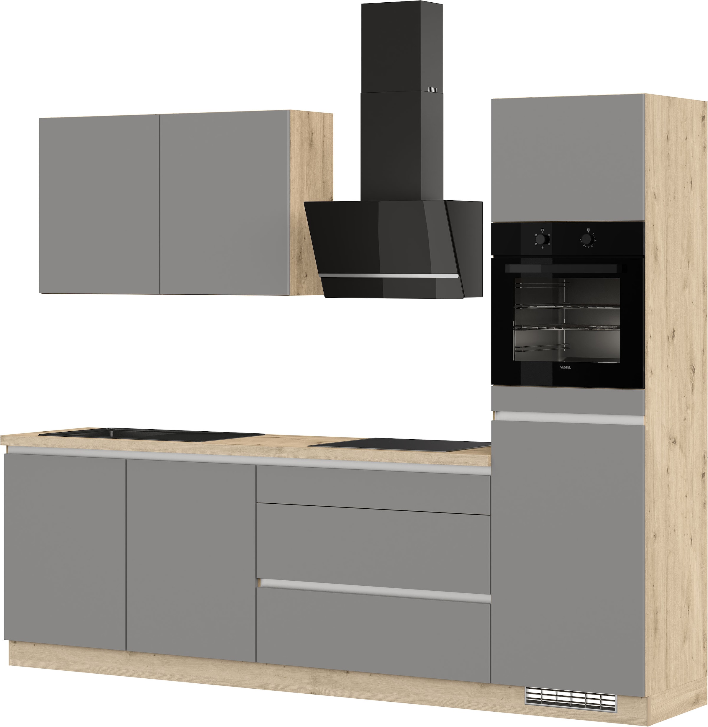 IMPULS KÜCHEN Küchenzeile »"Dublin", Ausrichtung wählbar, Schubkästen mit Soft-Close,«, vormontiert, wahlweise mit E-Geräten, mit Vollauszug, Breite 280 cm