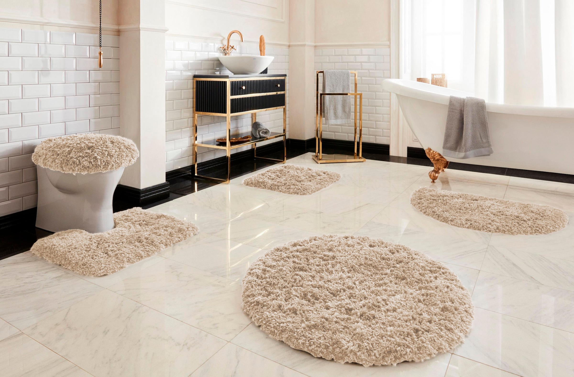 Guido Maria Kretschmer Home&Living Badematte »Micro exclusiv, Badvorleger, Badezimmer Teppich«, rutschhemmend beschichtet, strapazierfähig-schnell trocknend-fußbodenheizungsgeeignet, Badteppich, Badematten auch als 3 teiliges Set & rund erhältlich
