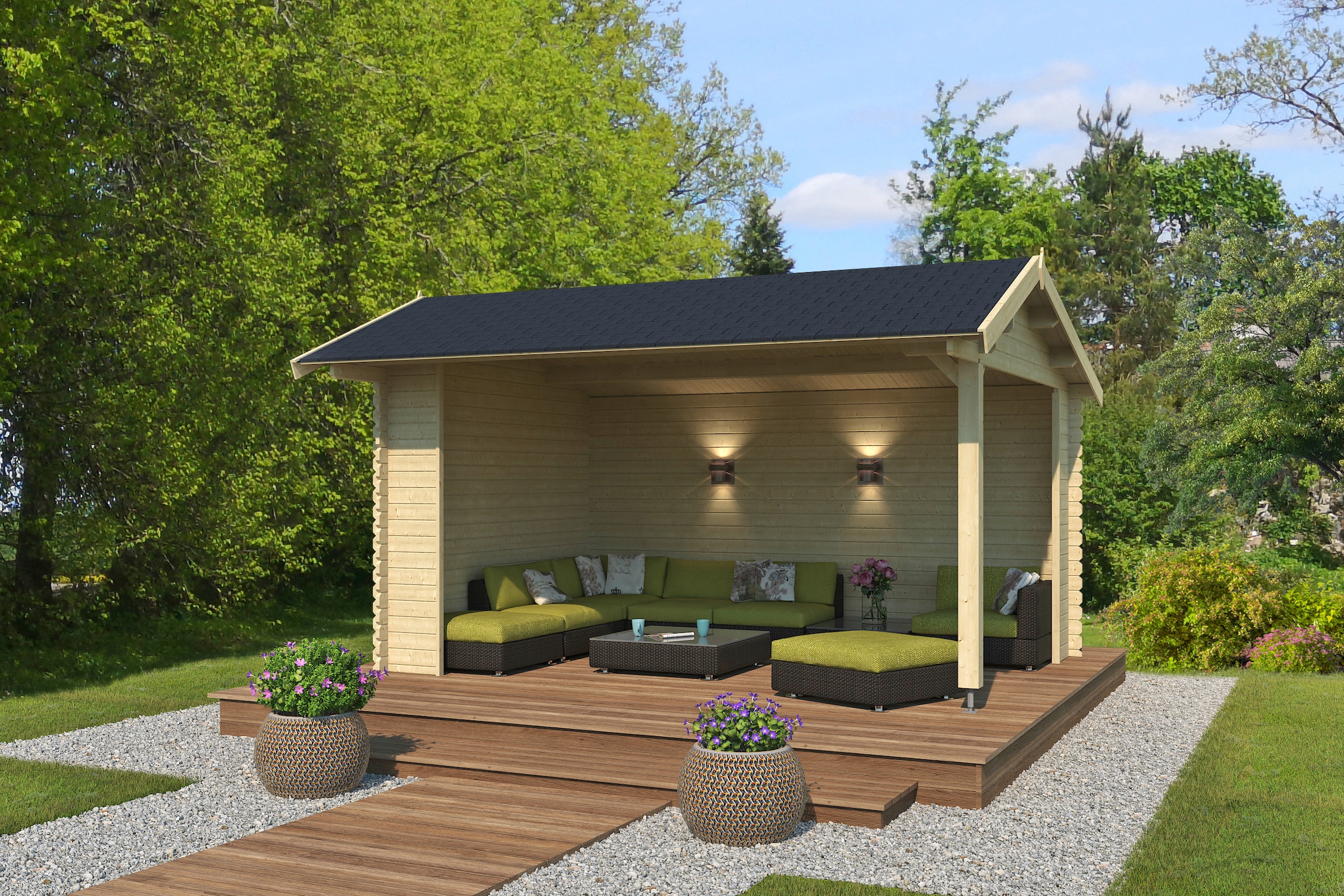 LASITA MAJA Gartenhaus »Unterstand/Lounge San Diego«, Unterstand / Lounge 34mm, Fundamentmass 4250x3000, Naturbelassen