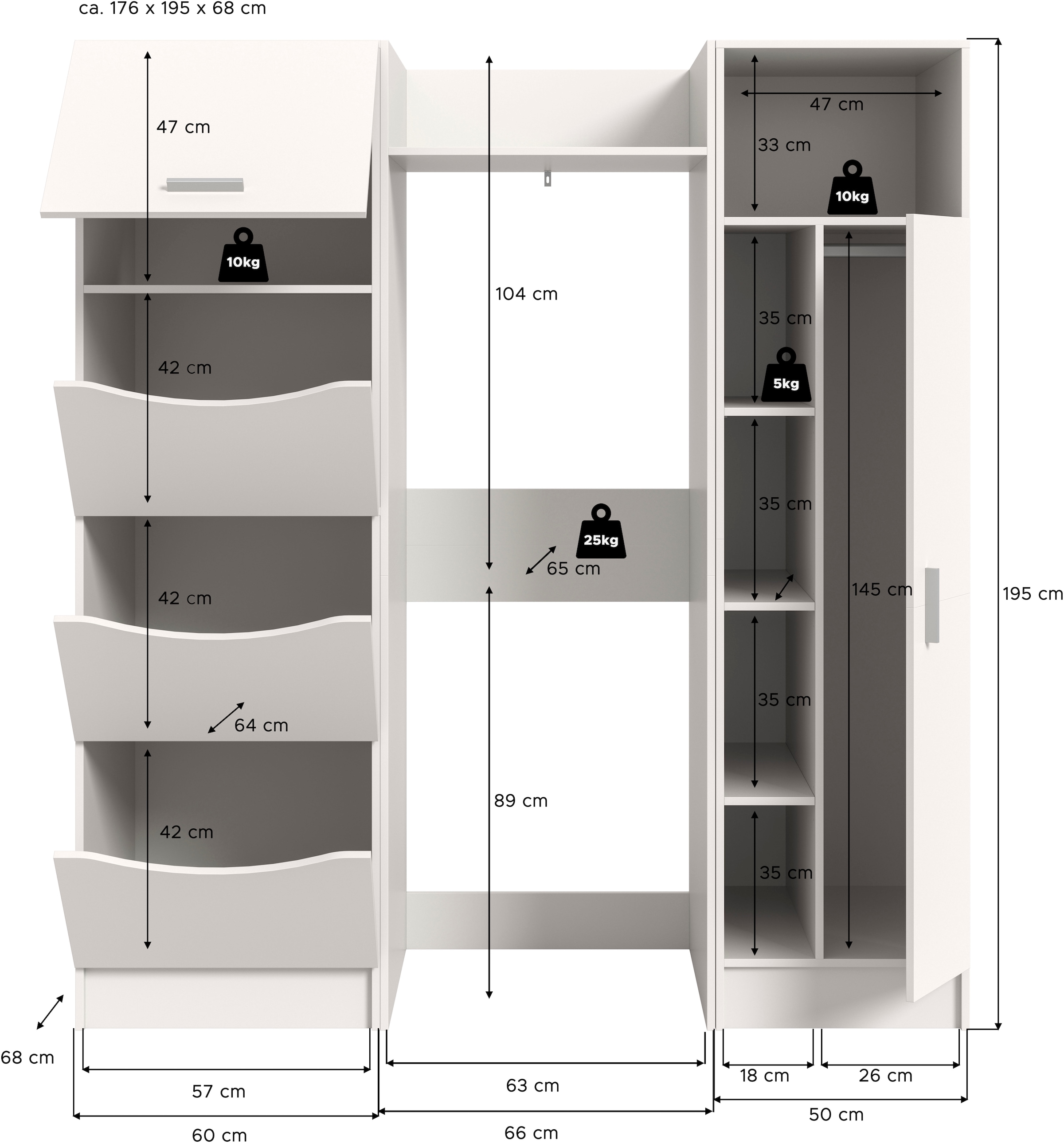 welltime Badmöbel-Set »FALAS, TOPSELLER!, 3-teilig, Hauswirtschaftsraum Set, Breite 176 cm« Set, 1x Wäscheschrank, 1x Waschmaschinenumbauschrank, 1x Mehrzweckschrank, 3 Stk. tlg.
