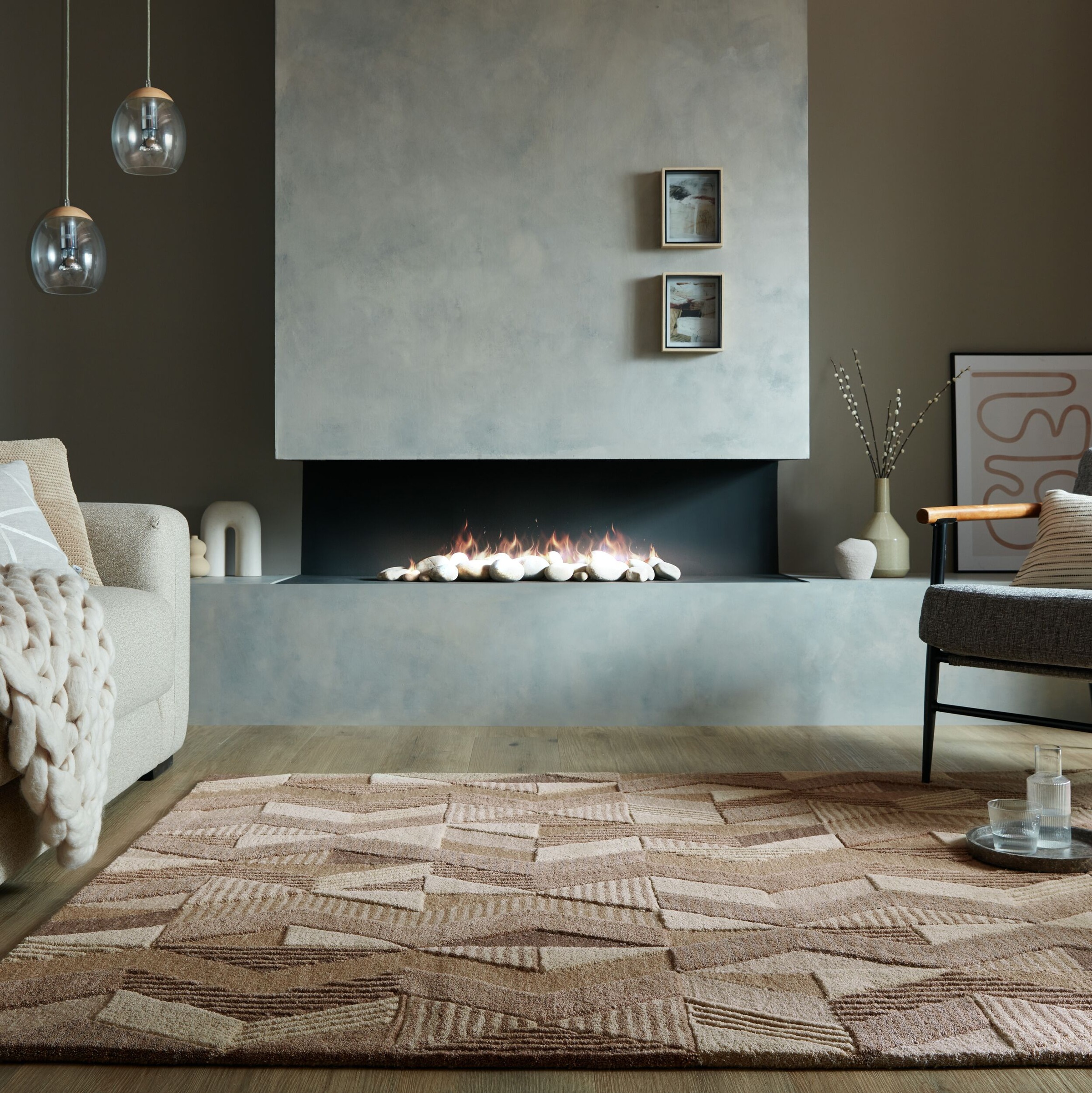 FLAIR RUGS Wollteppich »Asher«, rechteckig, 10 mm Höhe, Geometrischer moderner Wollteppich