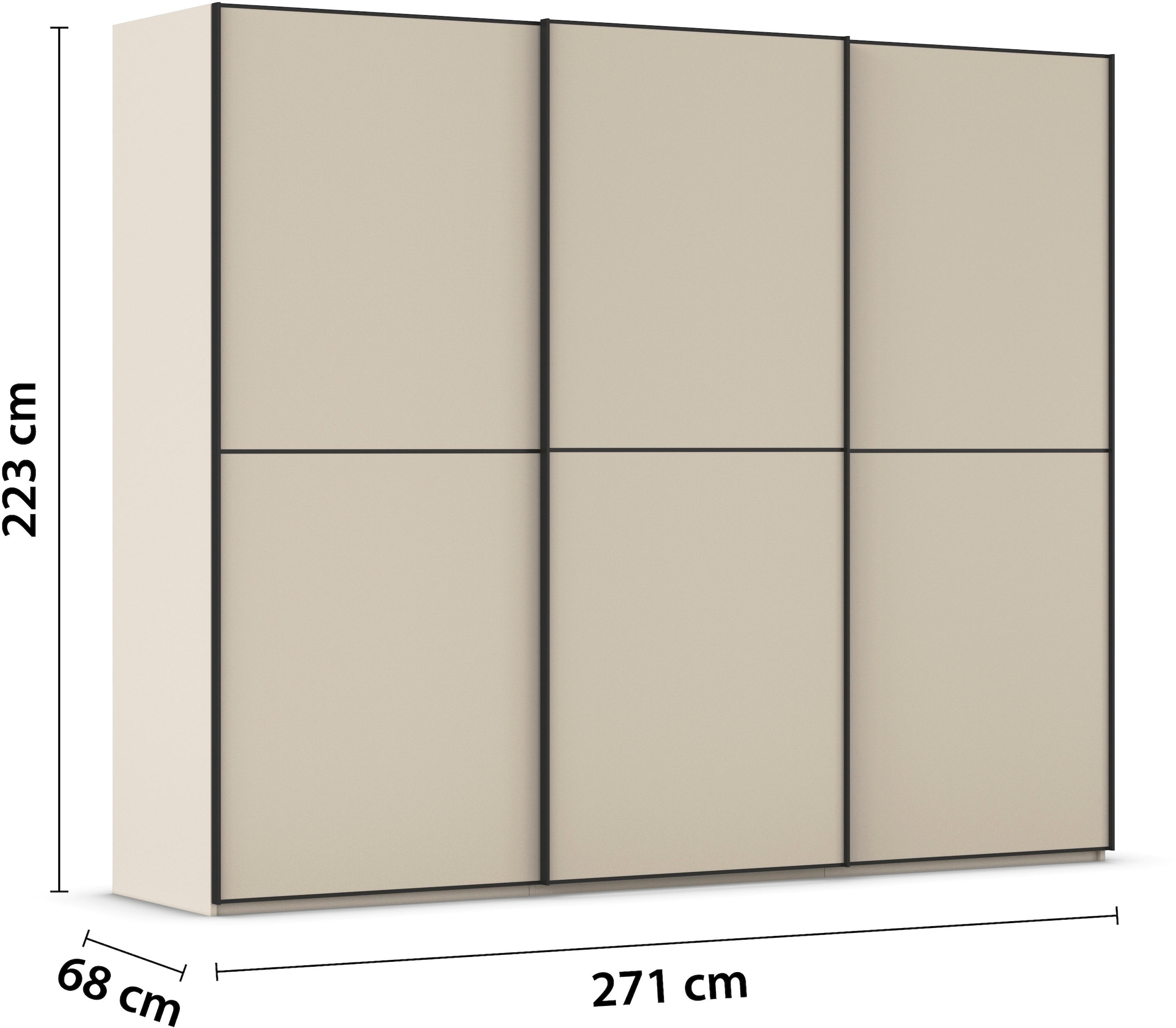 rauch Schwebetürenschrank »Kleiderschrank Schrank Garderobe Schlafzimmerschrank SCALE-DUO«, edle zweigeteilte Türen und 3 Zierleisten MADE IN GERMANY