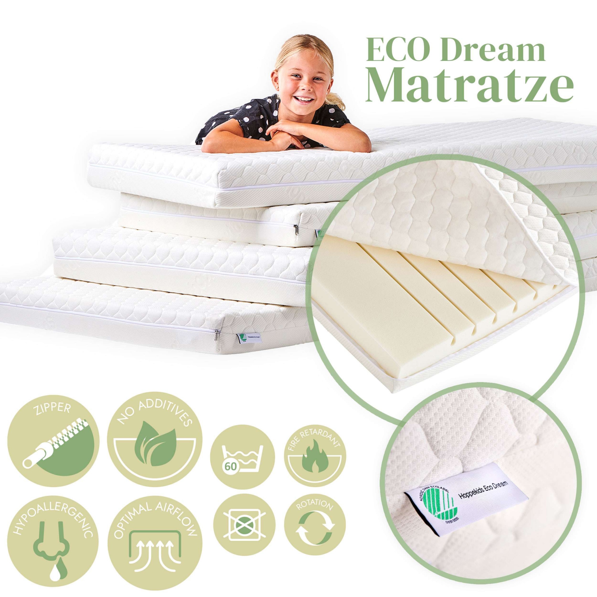 Hoppekids Hochbett »ECO Dream, Kinderbett, Spielbett, Halbhohes Bett aus Massivholz«, inkl. Vorhang-Set Creator, Bettgröße & Matratze wählbar