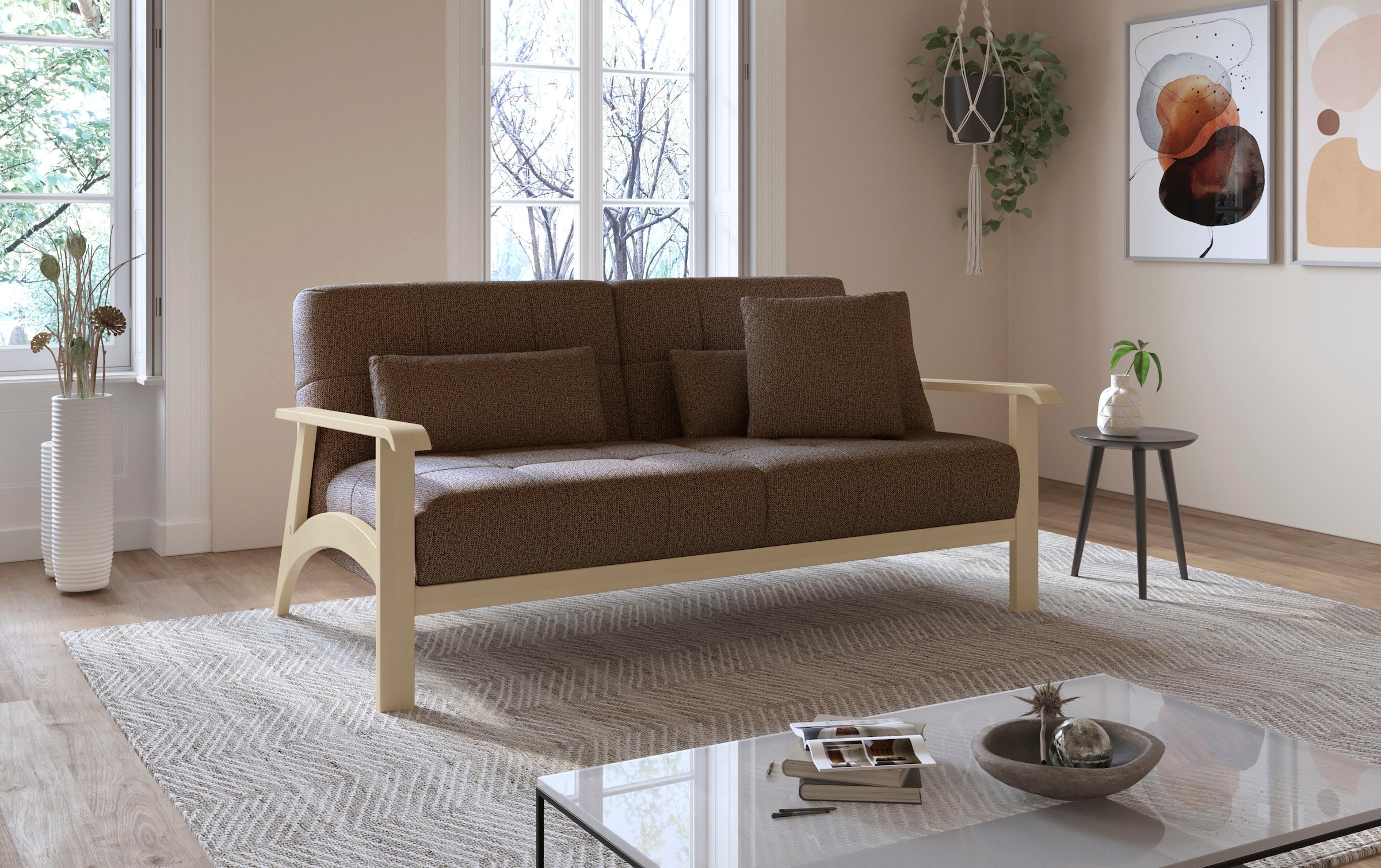 sit&more 2,5-Sitzer »Billund«, Armlehnen aus Buchenholz in natur, verschiedene Bezüge und Farben
