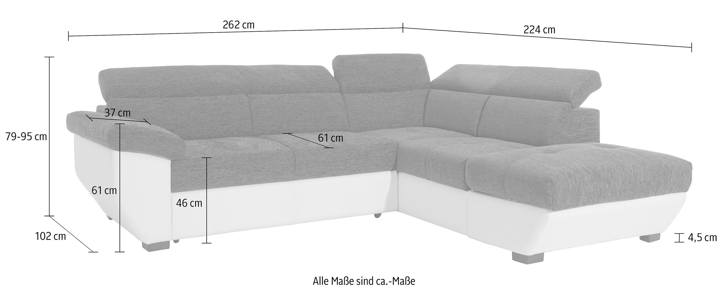 COTTA Polstergarnitur »Speedway L-Form«, (Set), Set bestehend aus: Ecksofa mit Kopfteilverstellung & Hocker