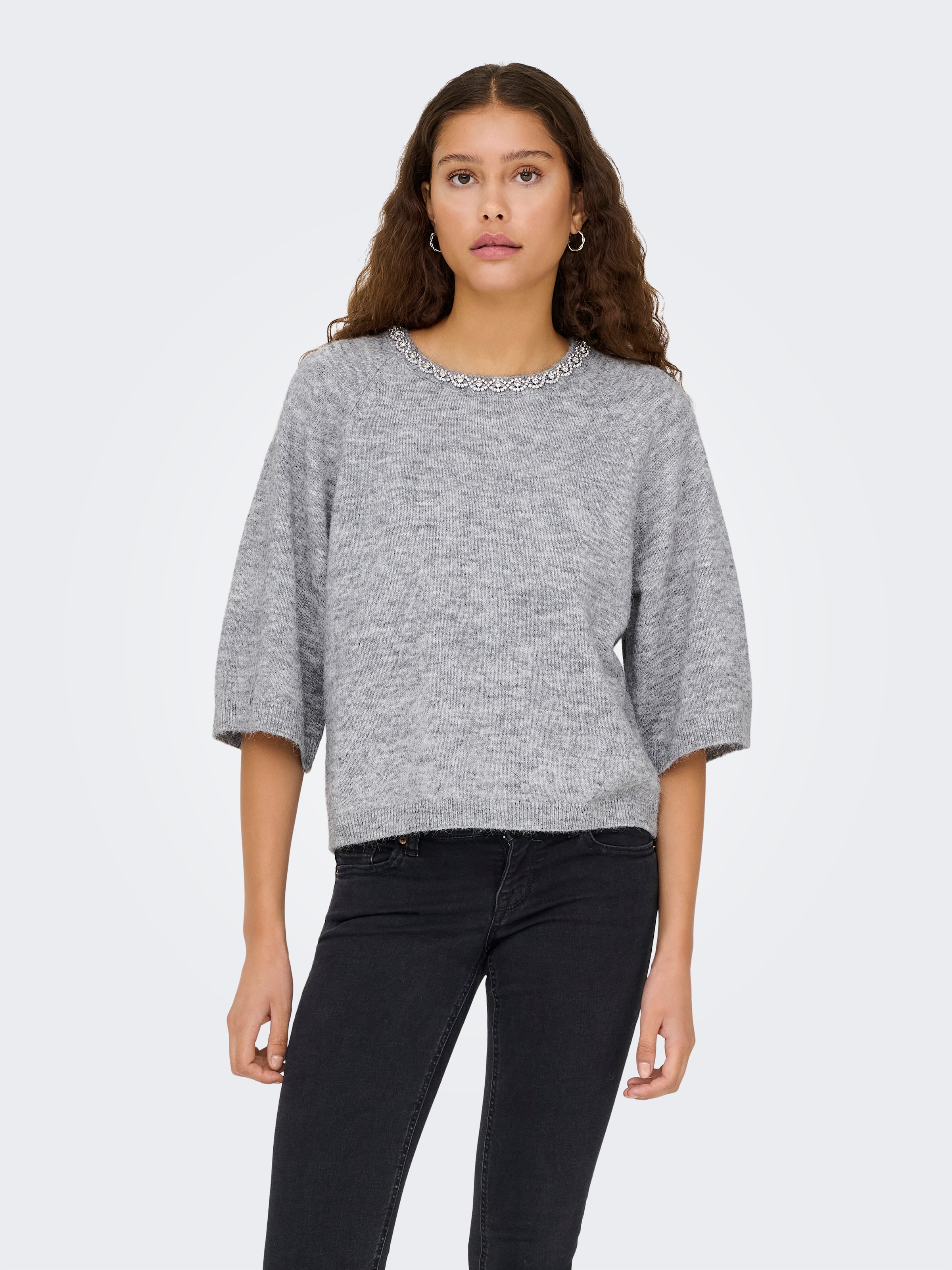 JDY Strickpullover »JDYALVA LIFE 3/4 EMBELLISH PULL KNT NOOS« Materialmix