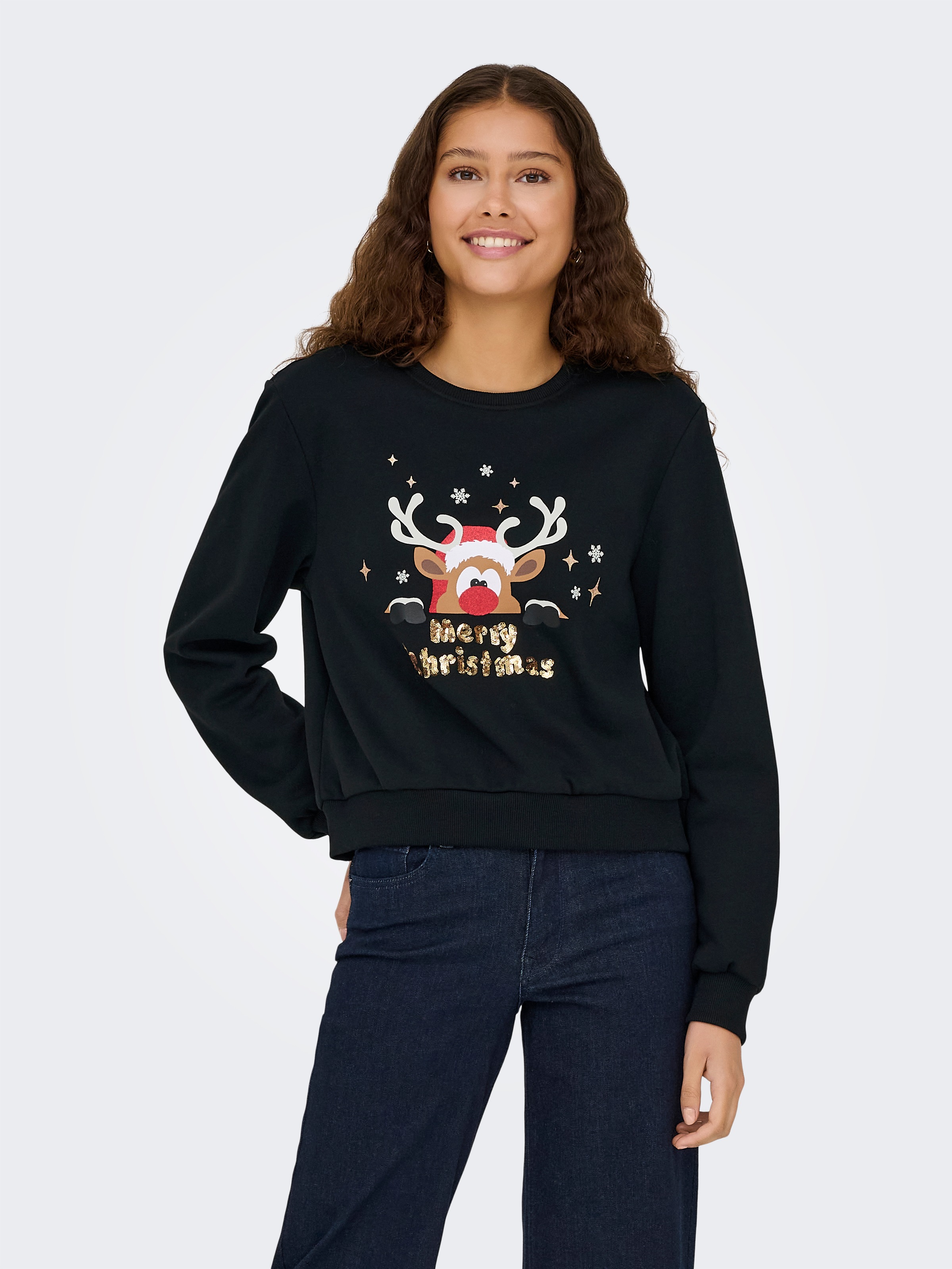 ONLY Weihnachtssweatshirt »ONLYDA XMAS L/S O-NECK BOX SWT«, mit verschiedenen Weihnachtsmotiven
