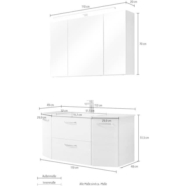 online (Set, bestellen LED-Beleuchtung, Badmöbel-Set »Quickset Waschtisch-Kombination Spiegelschrank PELIPAL St.), 2 inkl. 936«,