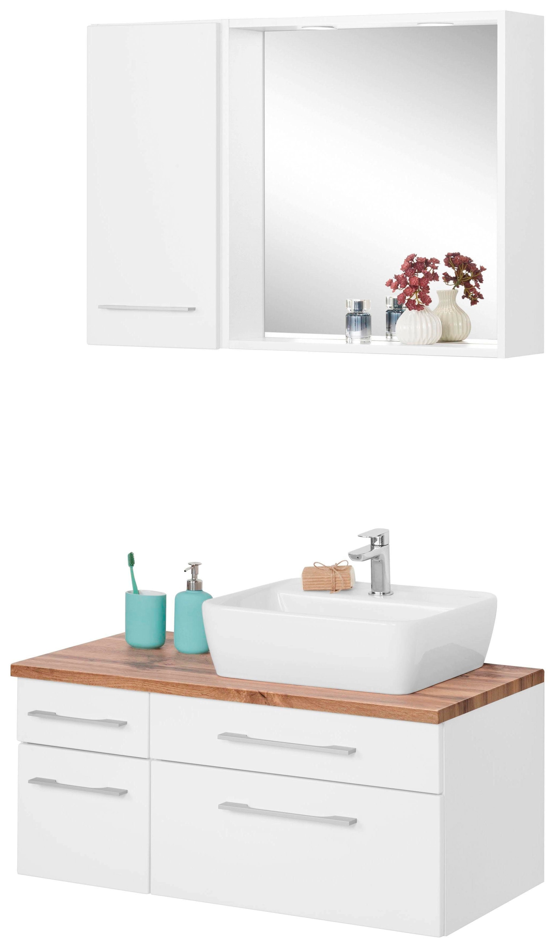 welltime Badmöbel-Set »Davos« 3 Stk. tlg. mit 2 Touch-LED-Einbauleuchten günstig online kaufen