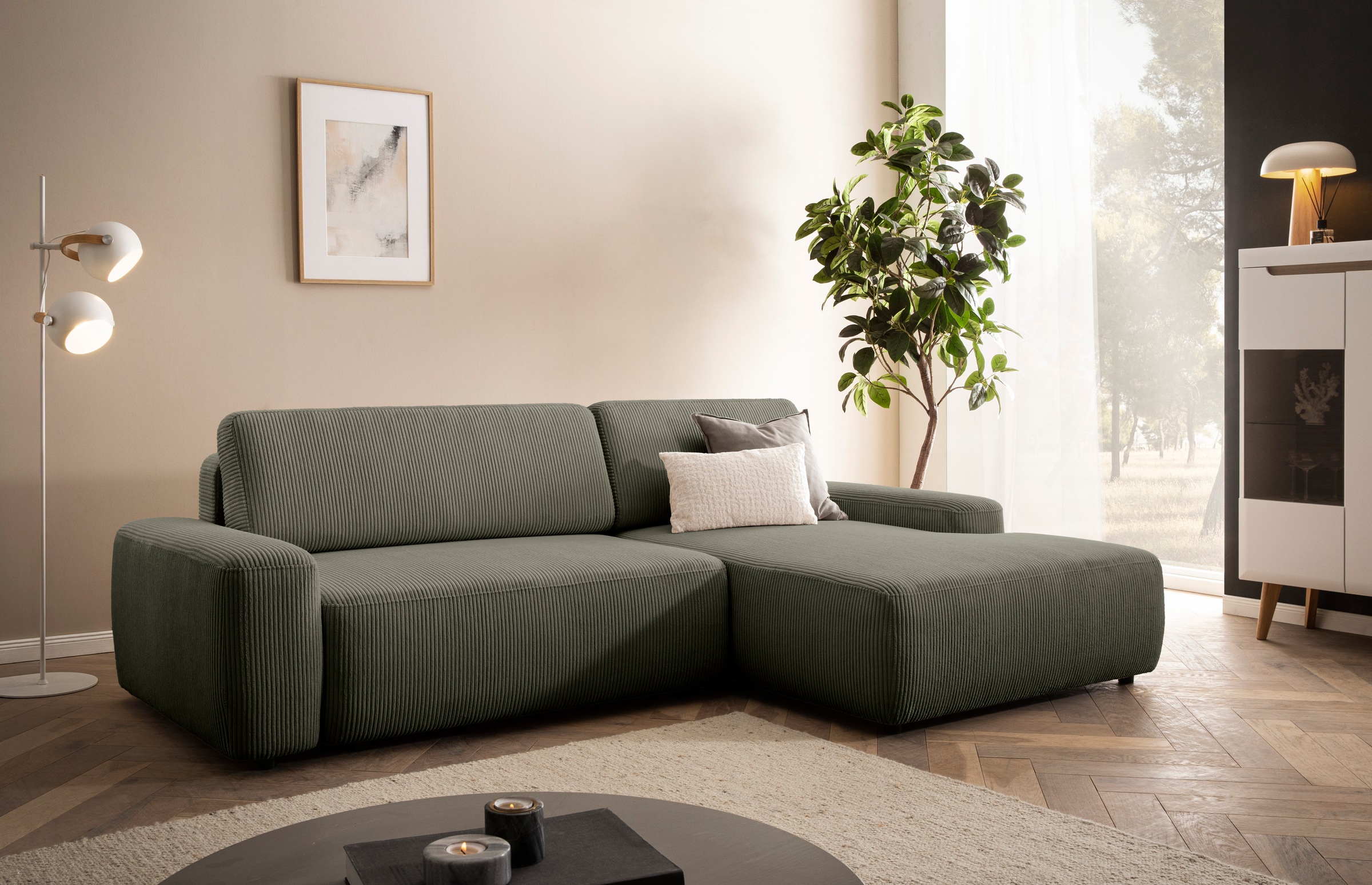 INOSIGN Ecksofa »TORGE (264cm), Schlafsofa in Cord, Samtvelours o Struktur günstig online kaufen