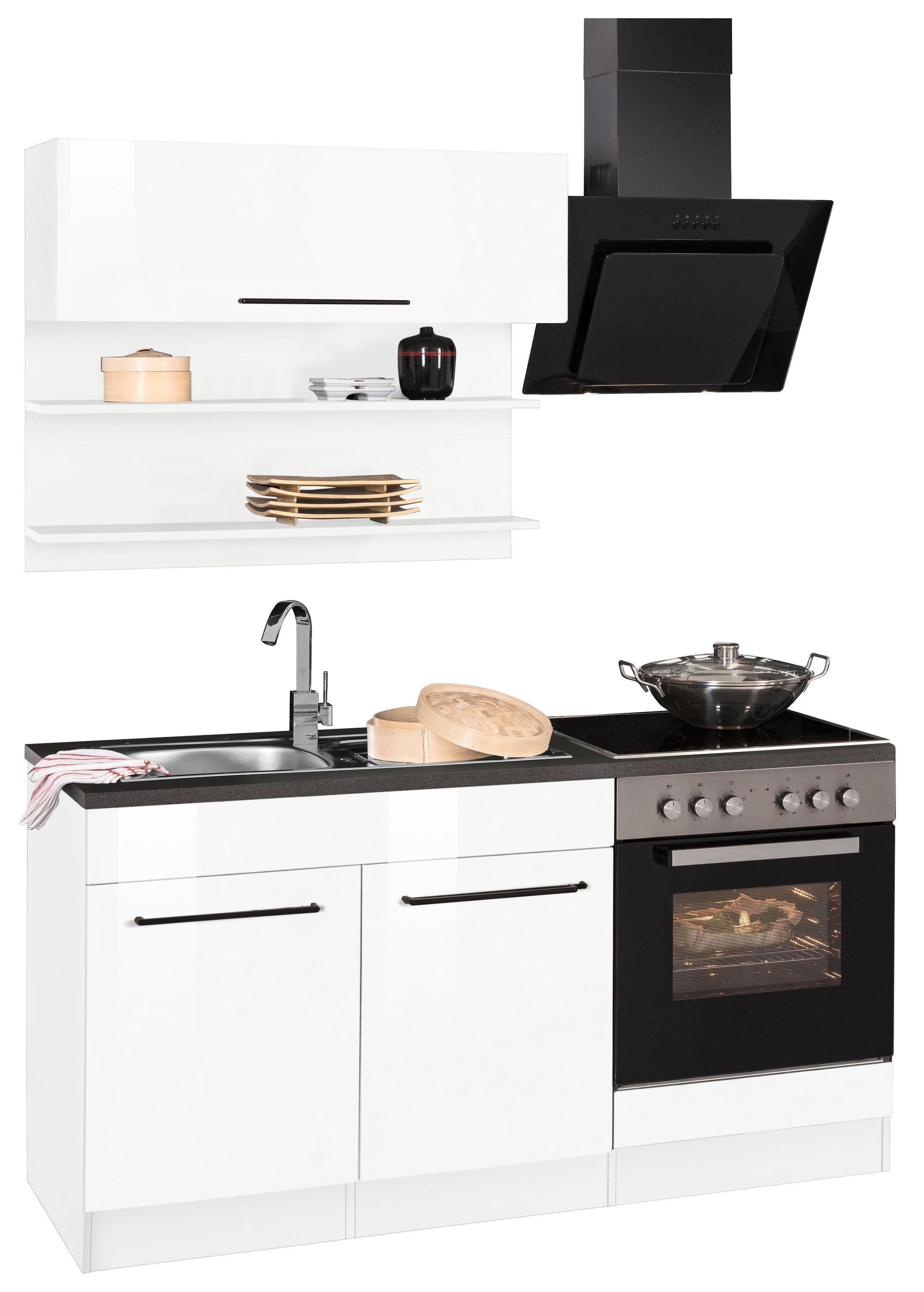 KOCHSTATION Küchenzeile »KS-Tulsa«, mit E-Geräten, Breite 160 cm, schwarze Metallgriffe
