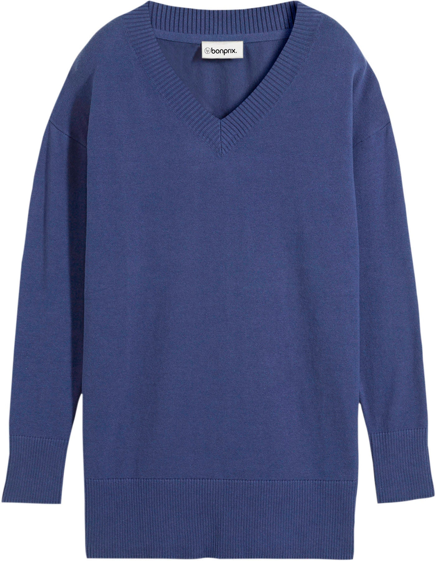 bonprix Longpullover »Long-Pullover« Feinstrick-Baumwollmischung, mit V-Ausschnitt, mit Seitenschlitzen