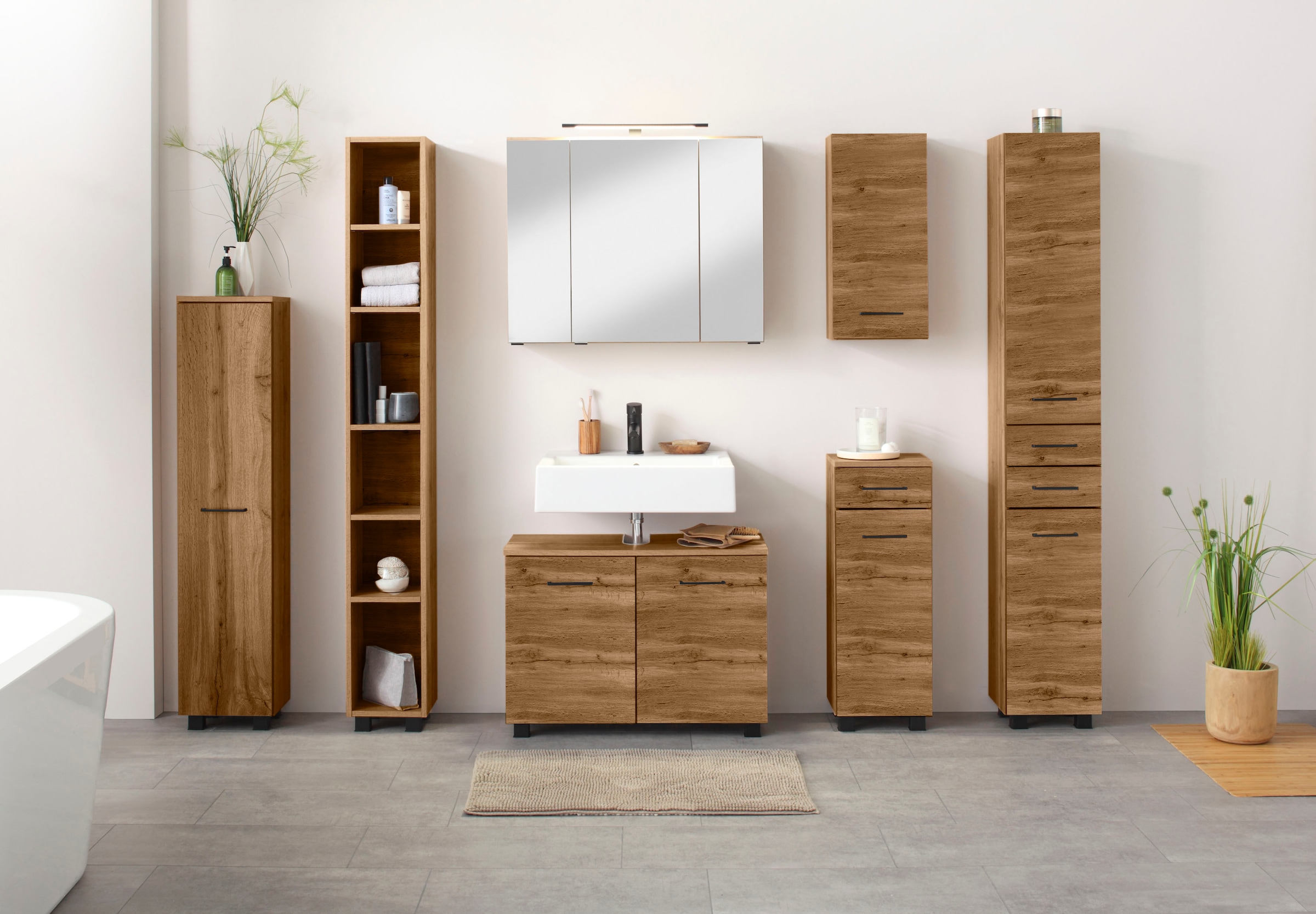 welltime Waschbeckenunterschrank »Trento, verschiedene Ausführungen und Farben«, Badmöbel Unterschrank Breite 80 cm, mit viel Stauraum, Badschrank WBU