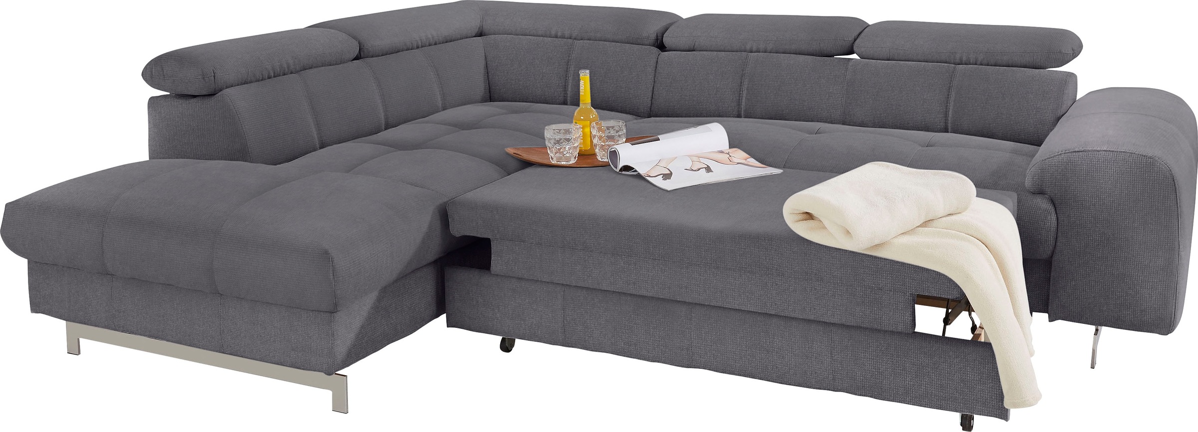 COTTA Polstergarnitur »Chef L-Form«, (Set, 2 tlg.), Set bestehend aus: Ecksofa mit Kopfteilverstellung & Hocker