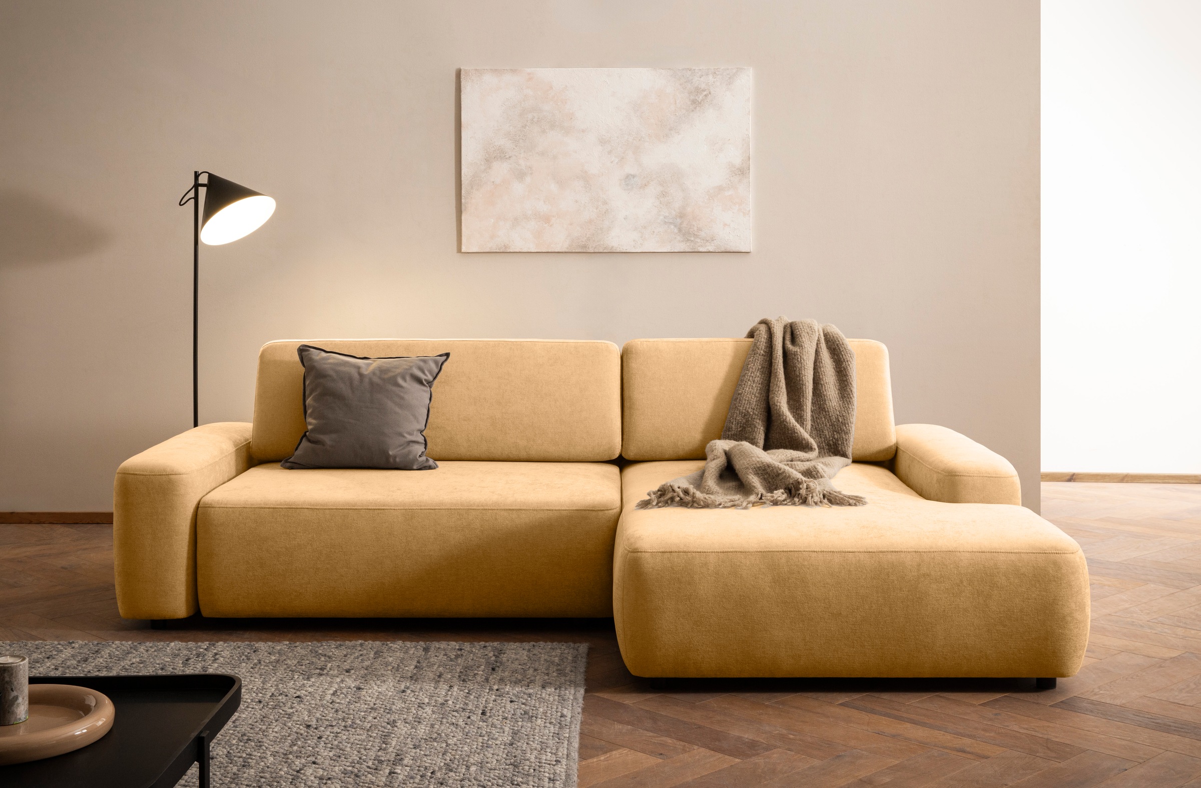 INOSIGN Ecksofa »TORGE (264cm), Schlafsofa in Cord, Samtvelours o Struktur fein, L-Form«, Schlaffunktion, Bettkasten, Liegefläche: 125/210 cm