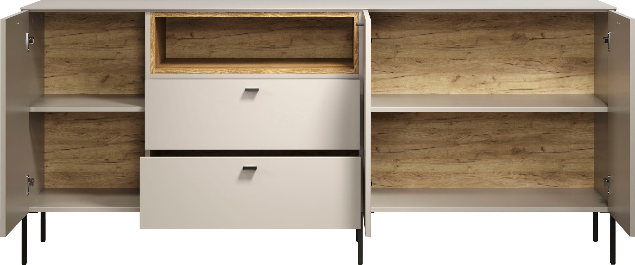 Places of Style Sideboard »San Pedro«, (1 St.), Anrichte mit Griffen und Füßen aus Metall - (B/T/H) 197/42/85 cm