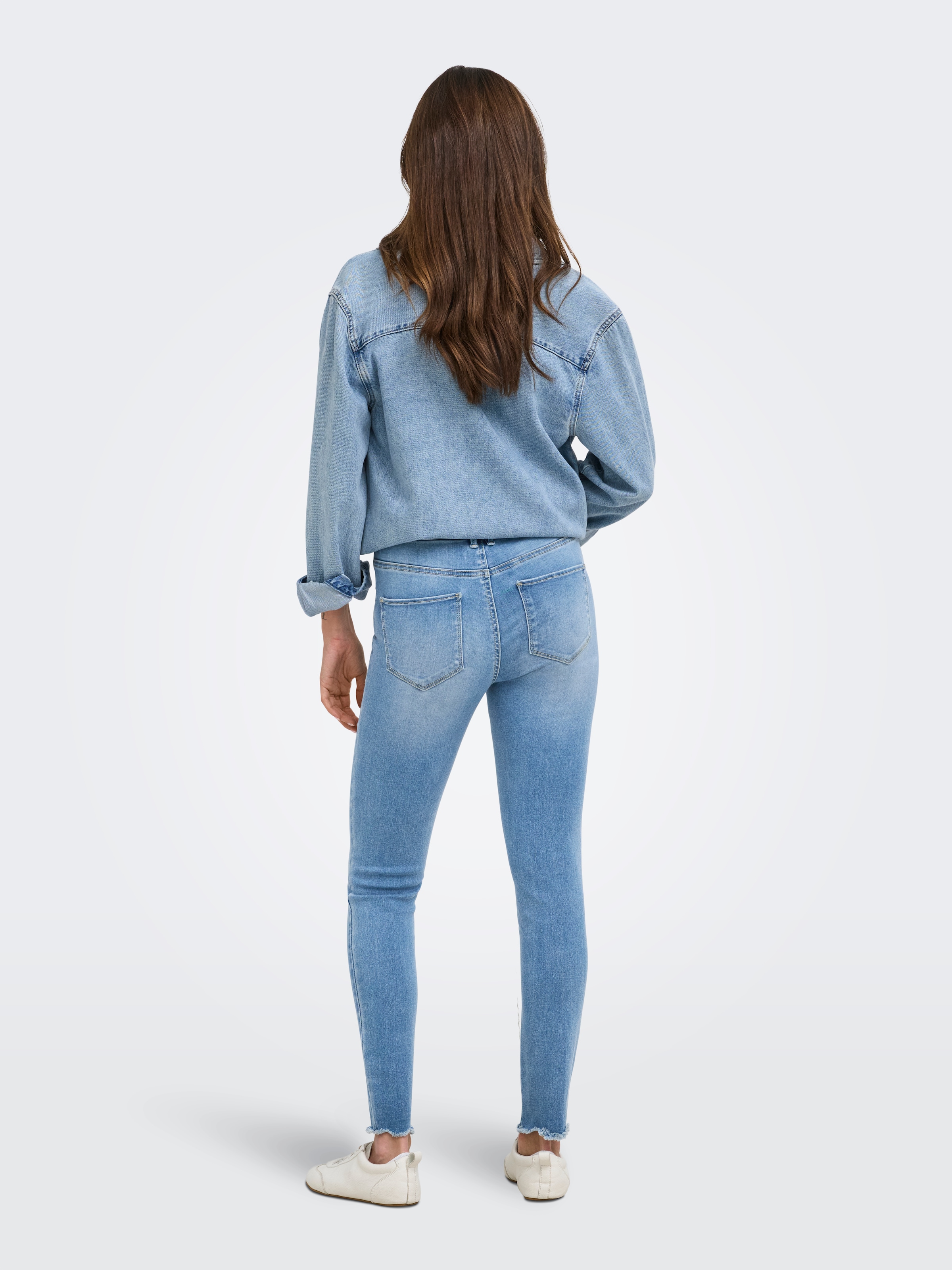 ONLY Skinny-fit-Jeans »ONBLUSH MW COIN PCK ANK RW DNM« Baumwollmischung, skinny fit, offener Saum, destroyed Effekte