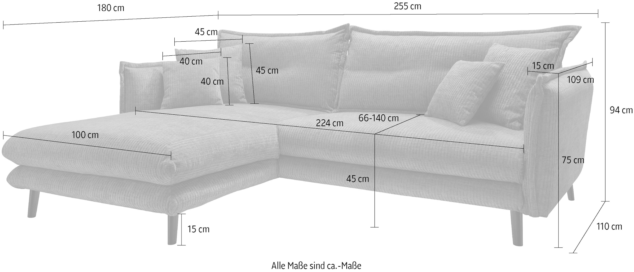 INOSIGN Ecksofa »Lazio modern und bequem, schmale Armlehnen, tolle Detailverarbeitung«, zwei verschiedene Fußfarben wählbar