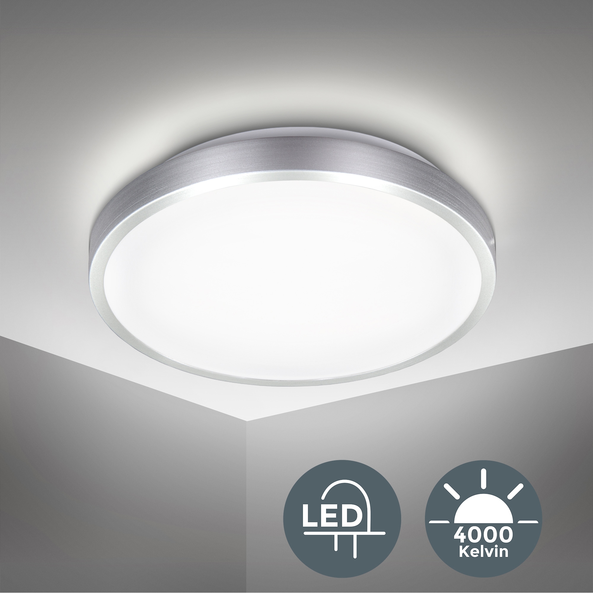B.K.Licht LED Deckenleuchte, bestellen online 12W Platine flammig-flammig, Titan-Optik, 1200lm IP20 Deckenlampe, 1 3000K, inkl. LED