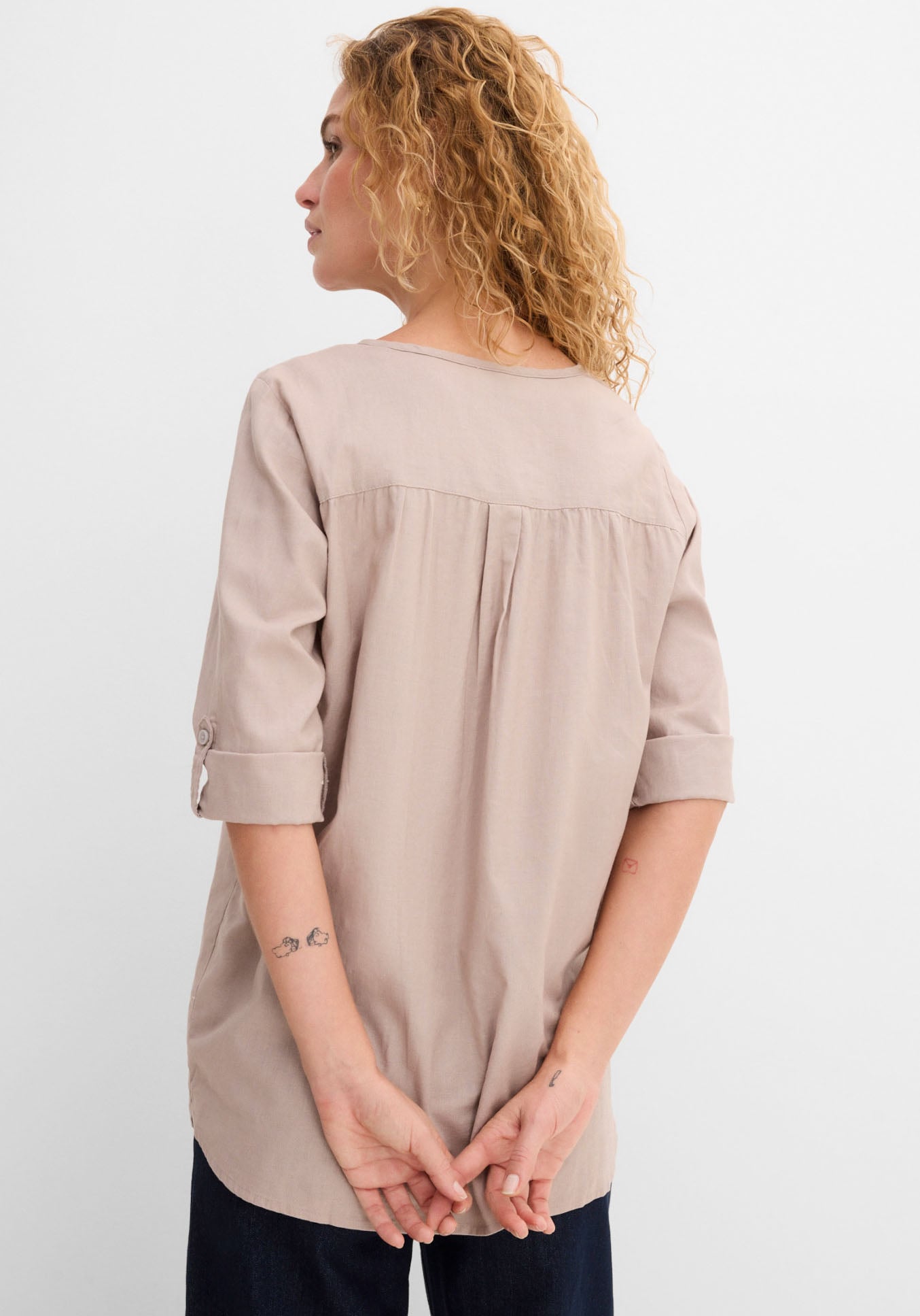 bonprix Langarmbluse »Bluse mit Leinen, 3/4 Arm« Regular Fit, für den Alltag, aus Leinen und Baumwolle