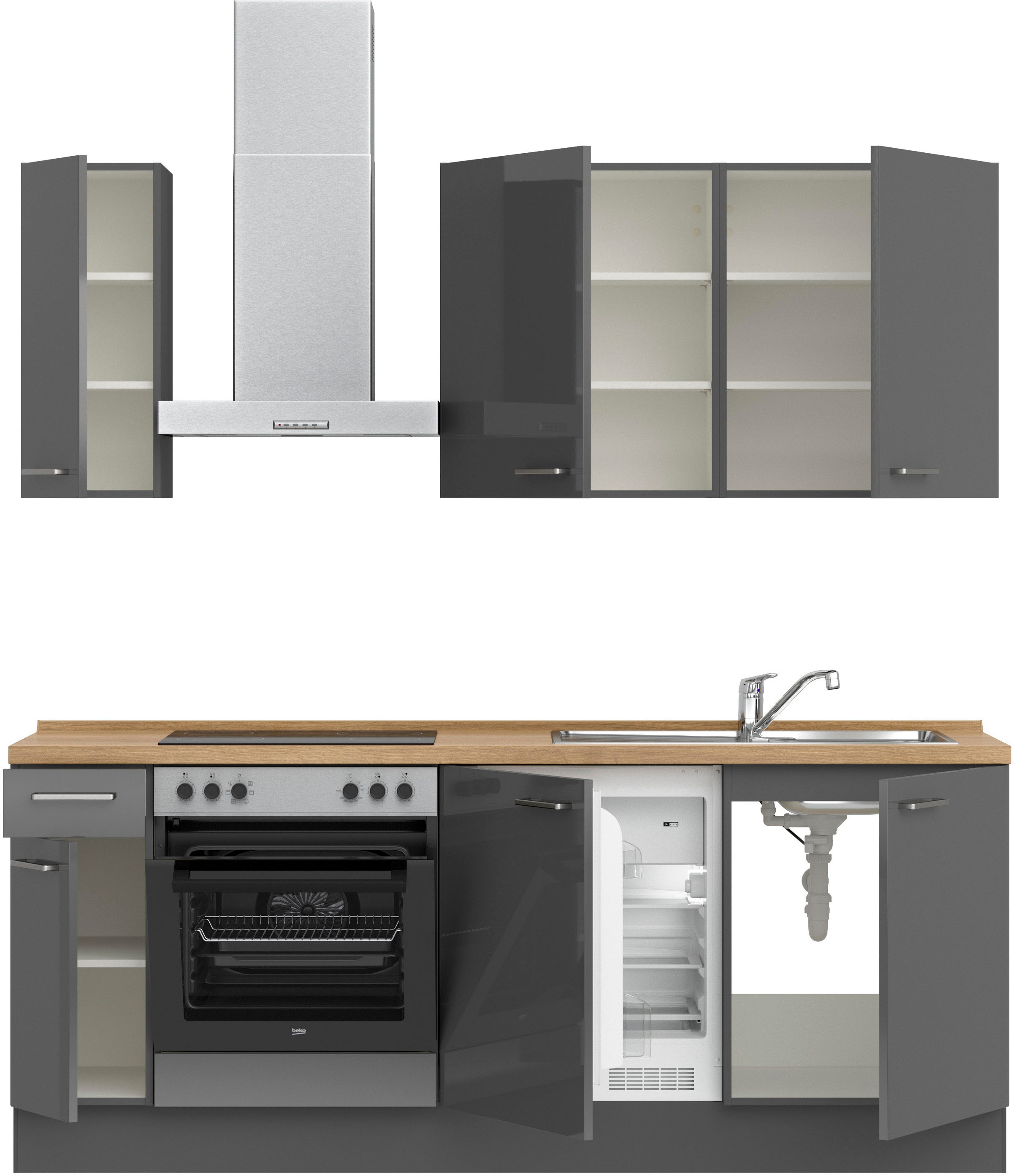 nobilia® Küchenzeile »"Flash I"«, vormontiert, Ausrichtung wählbar, Breite 210 cm, wahlw. mit E-Geräten