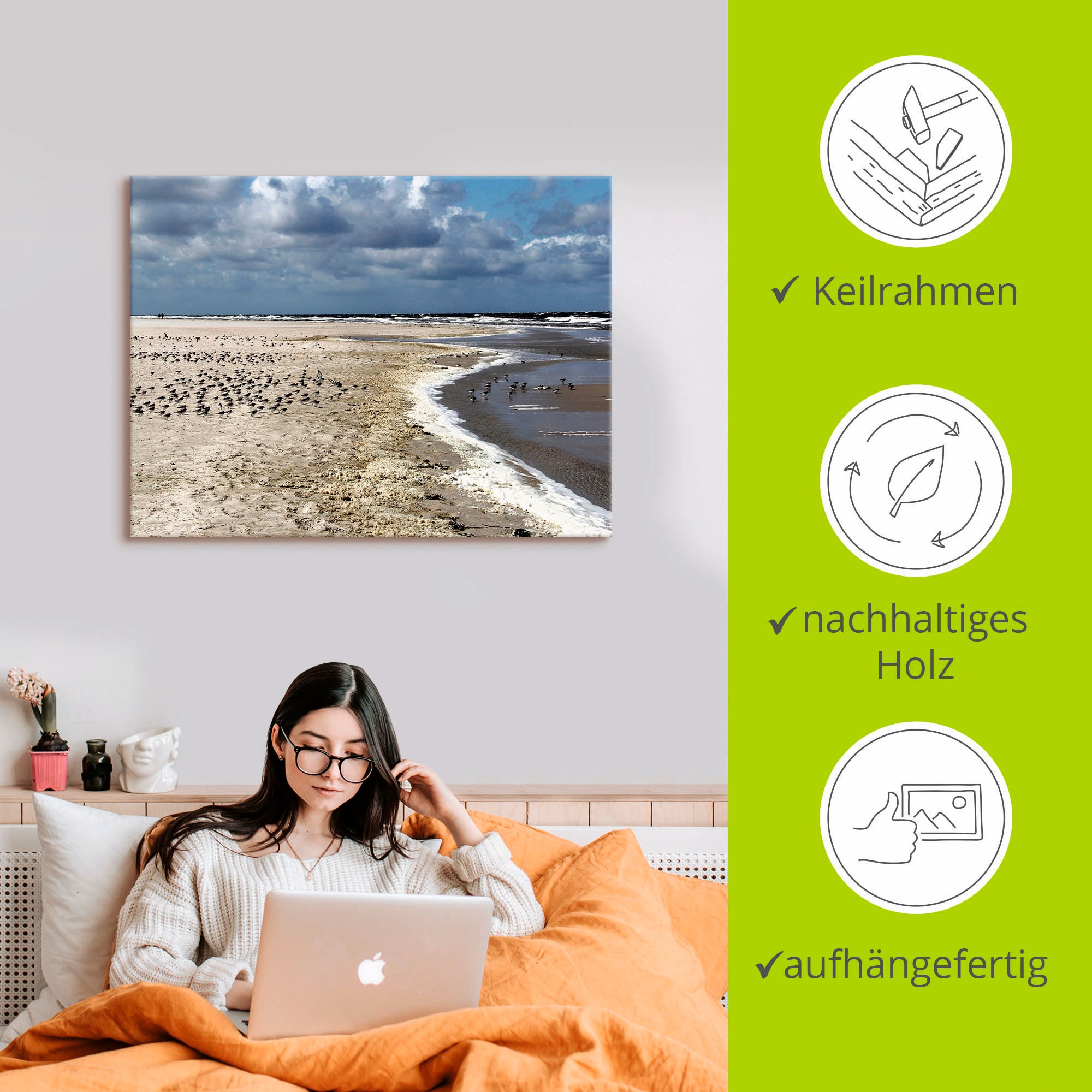 Artland Leinwandbild »Am schönen Nordseestrand«, Strand, (1 St.), auf Keilrahmen gespannt