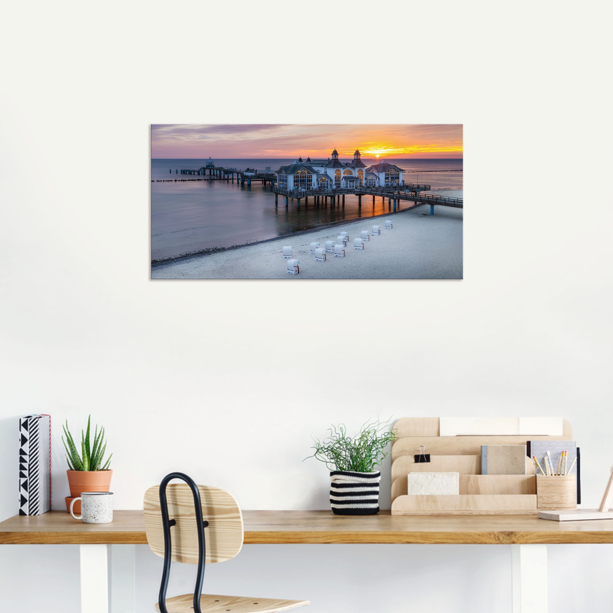 Artland Wandbild »RÜGEN Seebrücke in Sellin Sonnenaufgang«, (1 Stück), in vielen Größen & Produktarten - Alubild / Outdoorbild für den Außenbereich, Leinwandbild, Poster, Wandaufkleber / Wandtattoo auch für Badezimmer geeignet