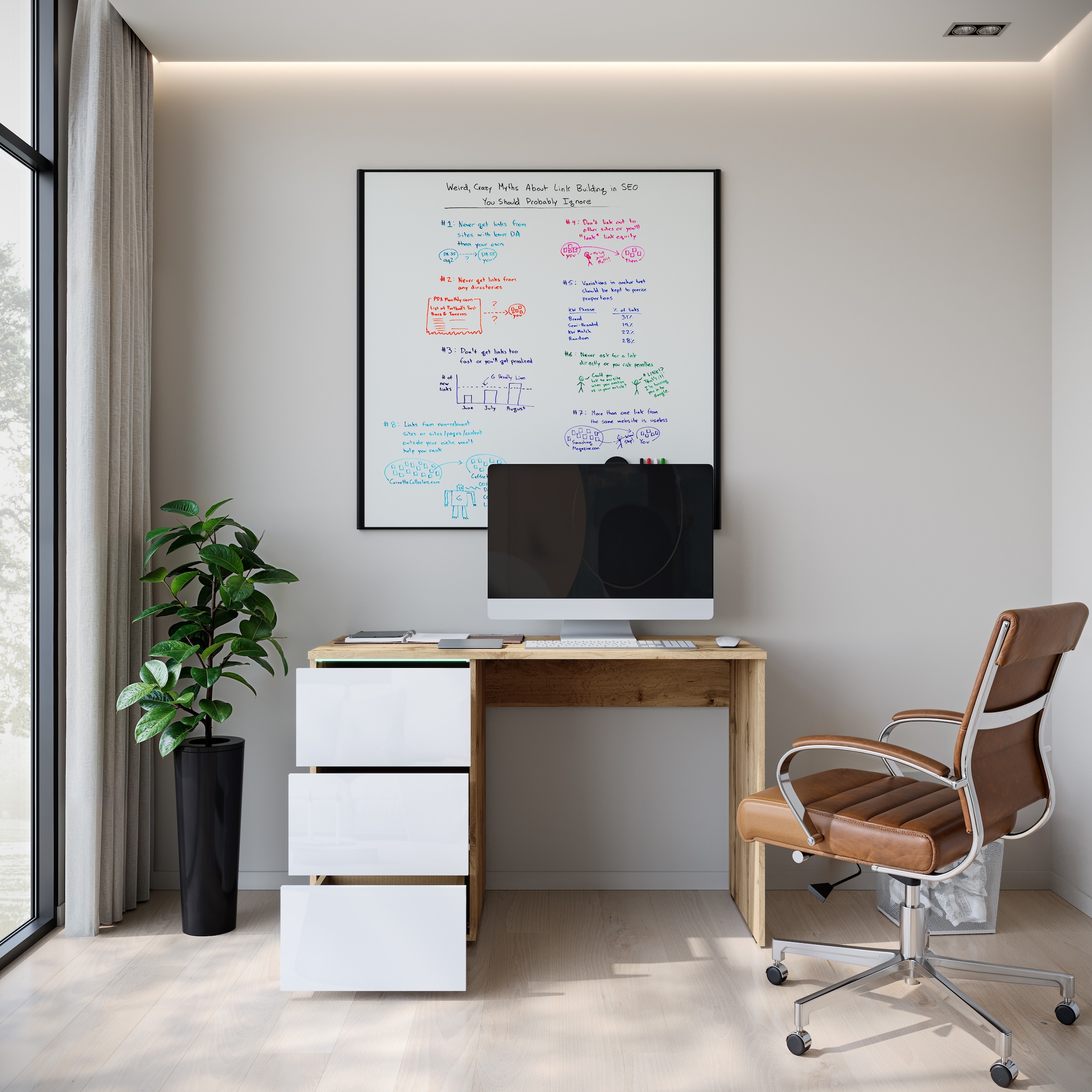 INOSIGN Schreibtisch »Vera«, (1 St.), Modernes Schreibtisch mit LED, Push-to-Open und 3 Schubladen.